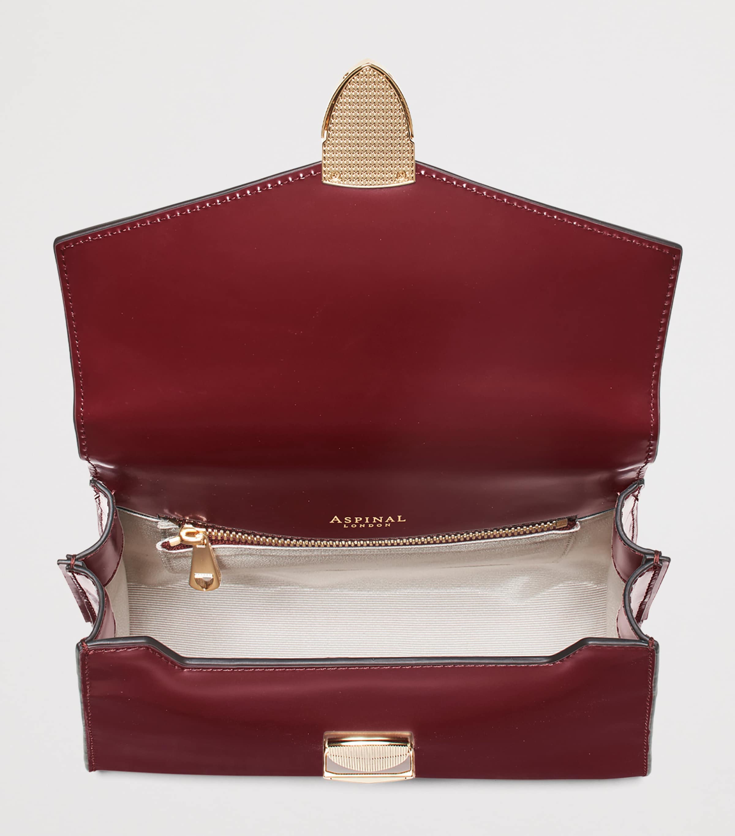 【海外版】2冊：MAYFAIRイギリス版 新品 Aspinal Of London Burgundy Midi Mayfair 2 Top-Handle Bag | Harrods UK