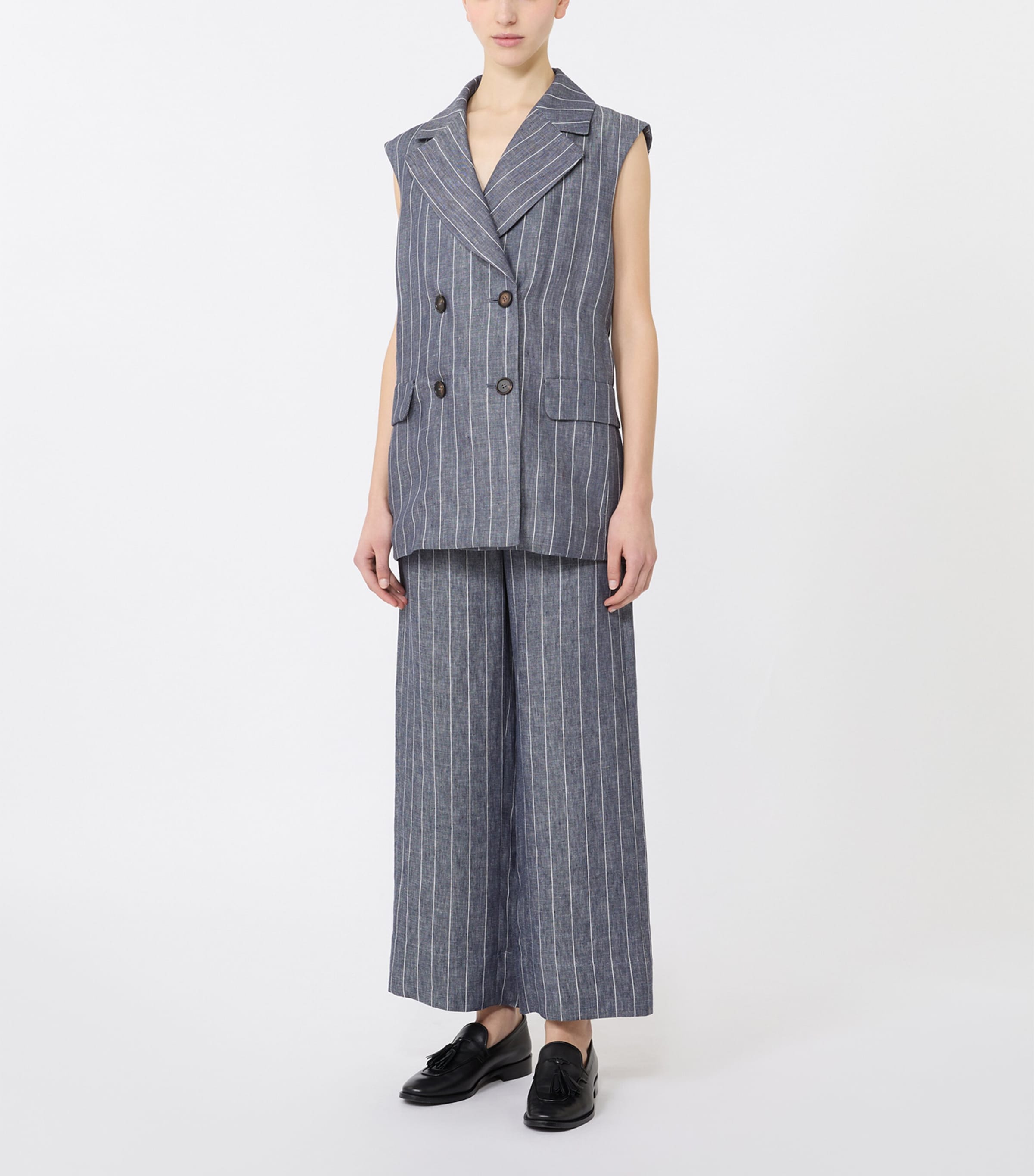 Max Mara Womens Linen Pinstripe Gilet Ultramarine Image 4