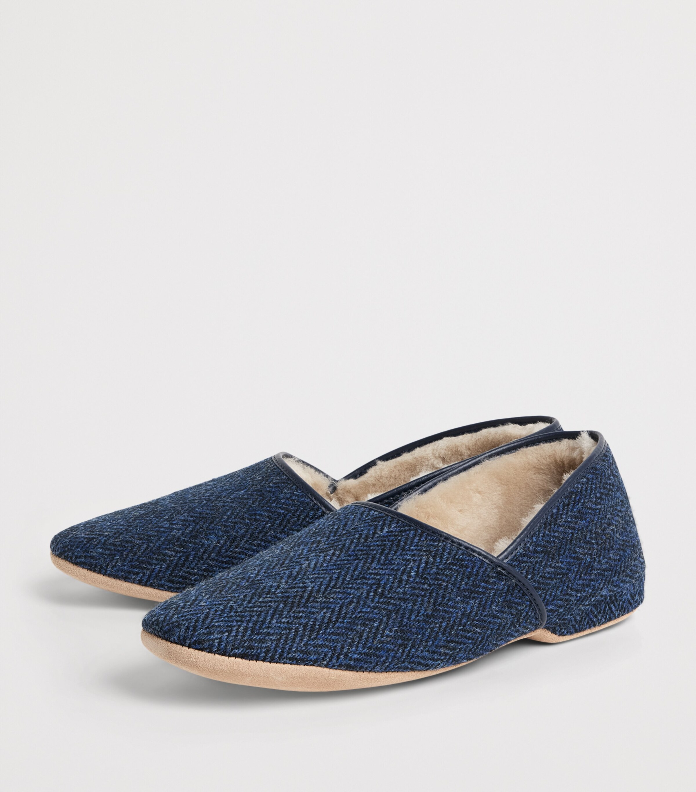 Derek Rose Shearling-Lined Crawford Slippers Navy Image 3