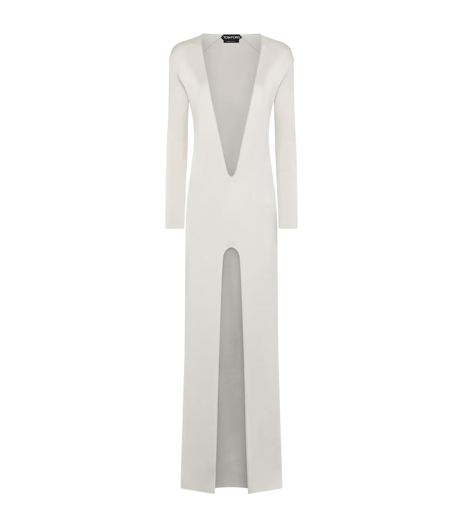 TOM FORD Silver Knitted Plunge-Neck Maxi Dress | Harrods US TOM FORD Silver Knitted Plunge-Neck Maxi Dress | Harrods US