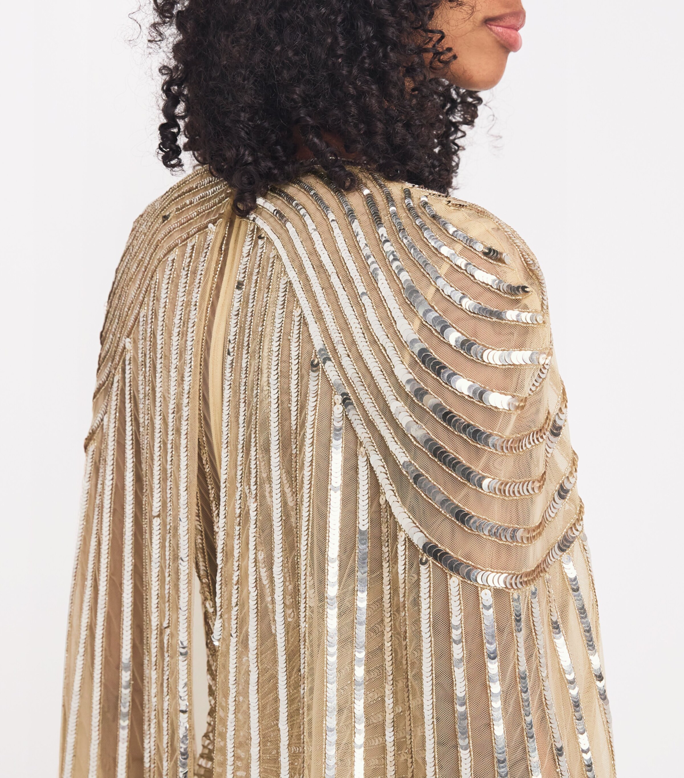 Tulle Embroidered Cape Gown GOLD Image 4