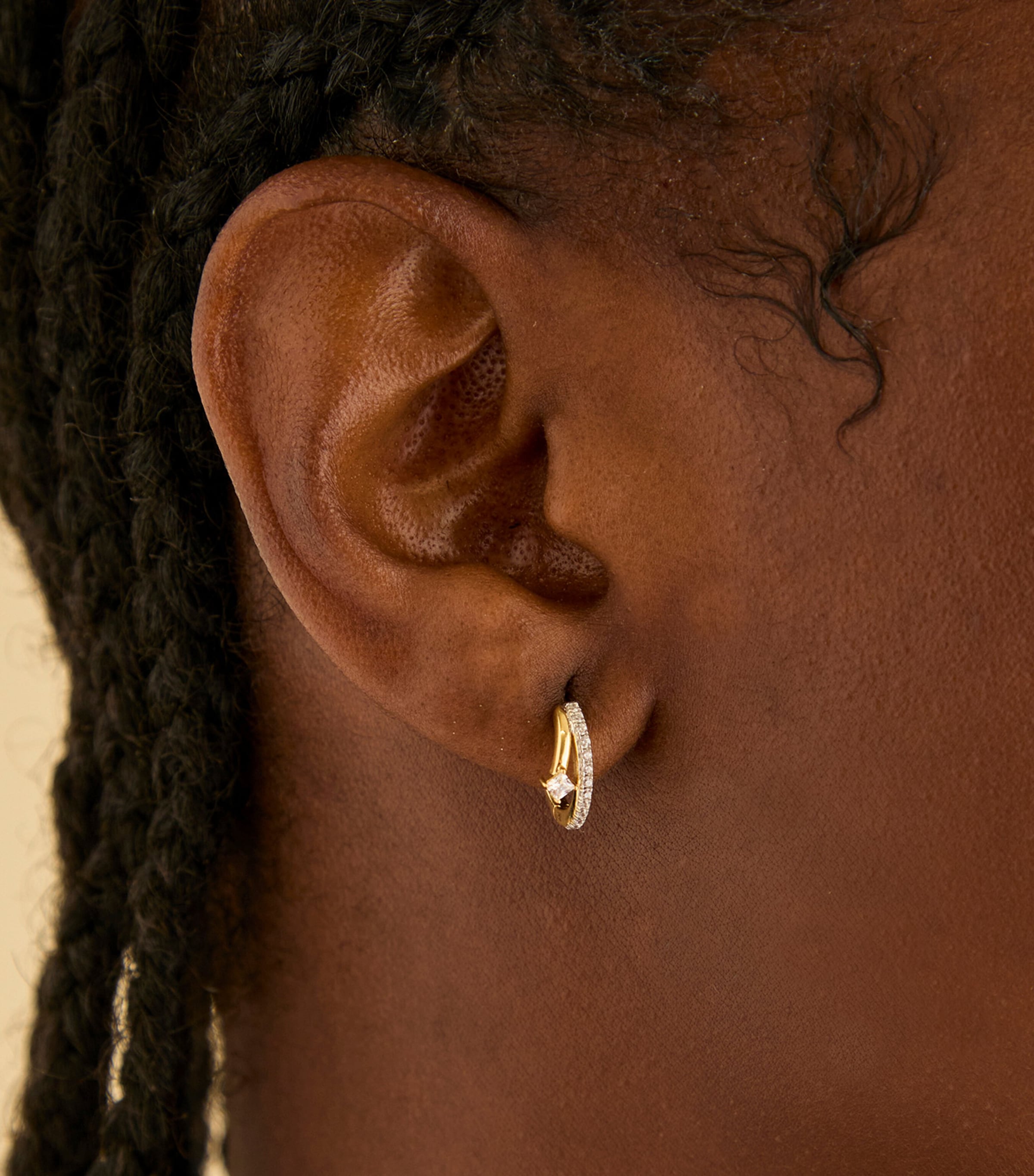 Gold-Plated Sterling Silver and Cubic Zirconia Crystal Illusion Huggie Earrings GOLD Image 2