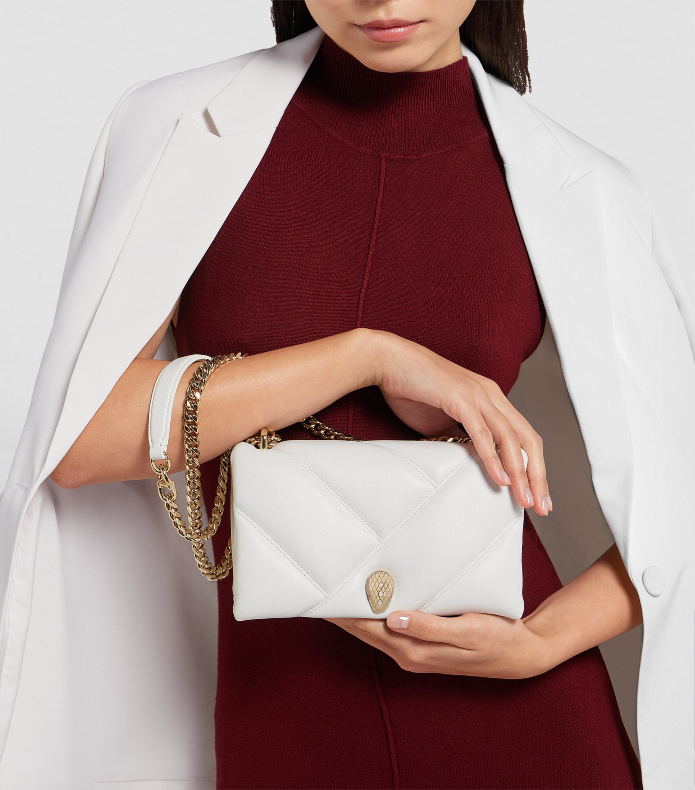 Leather Serpenti Cabochon Cross-Body Bag WHITE Image 3