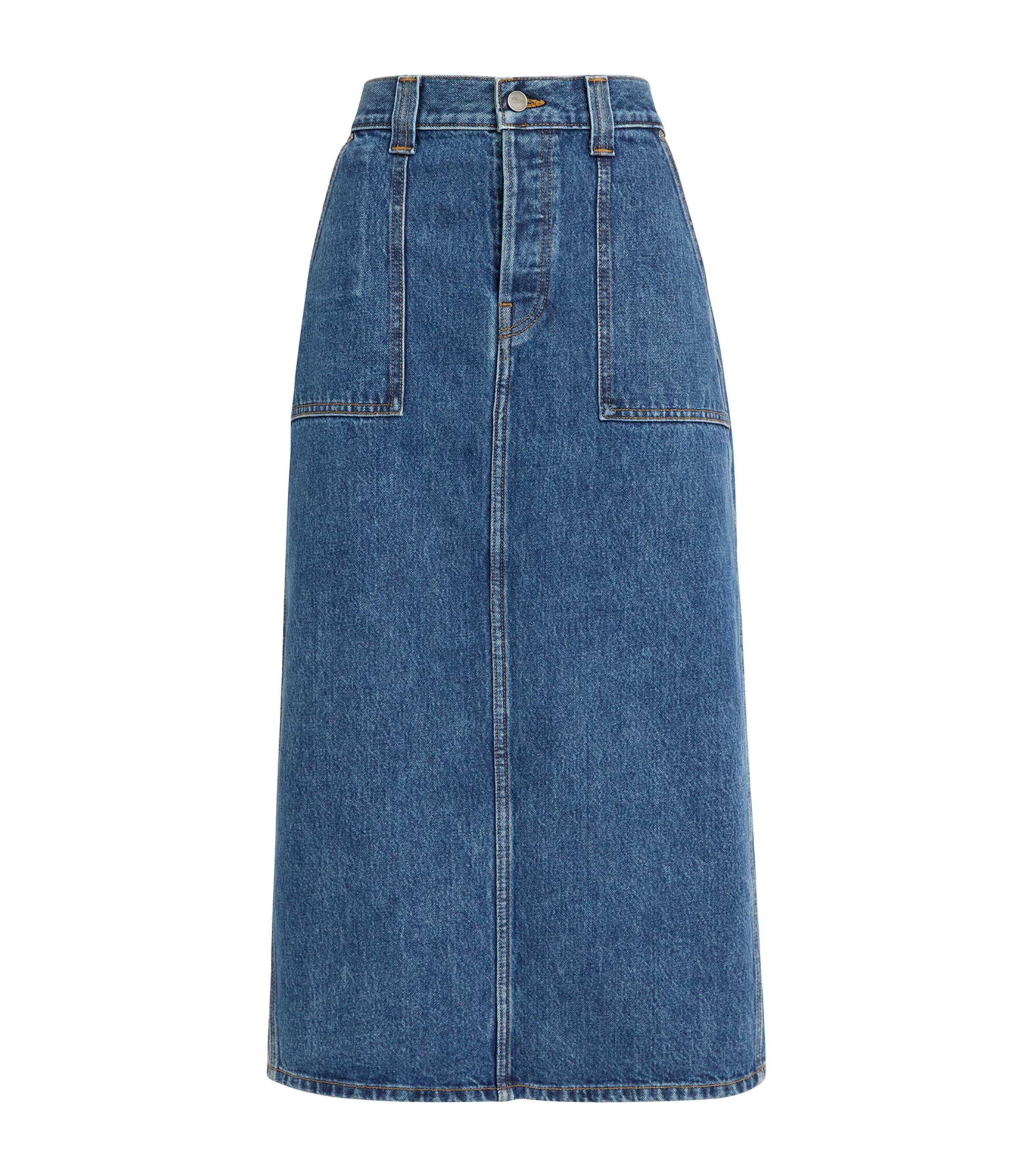 KHAITE GENEVIEVE MIDI DENIM SKIRT