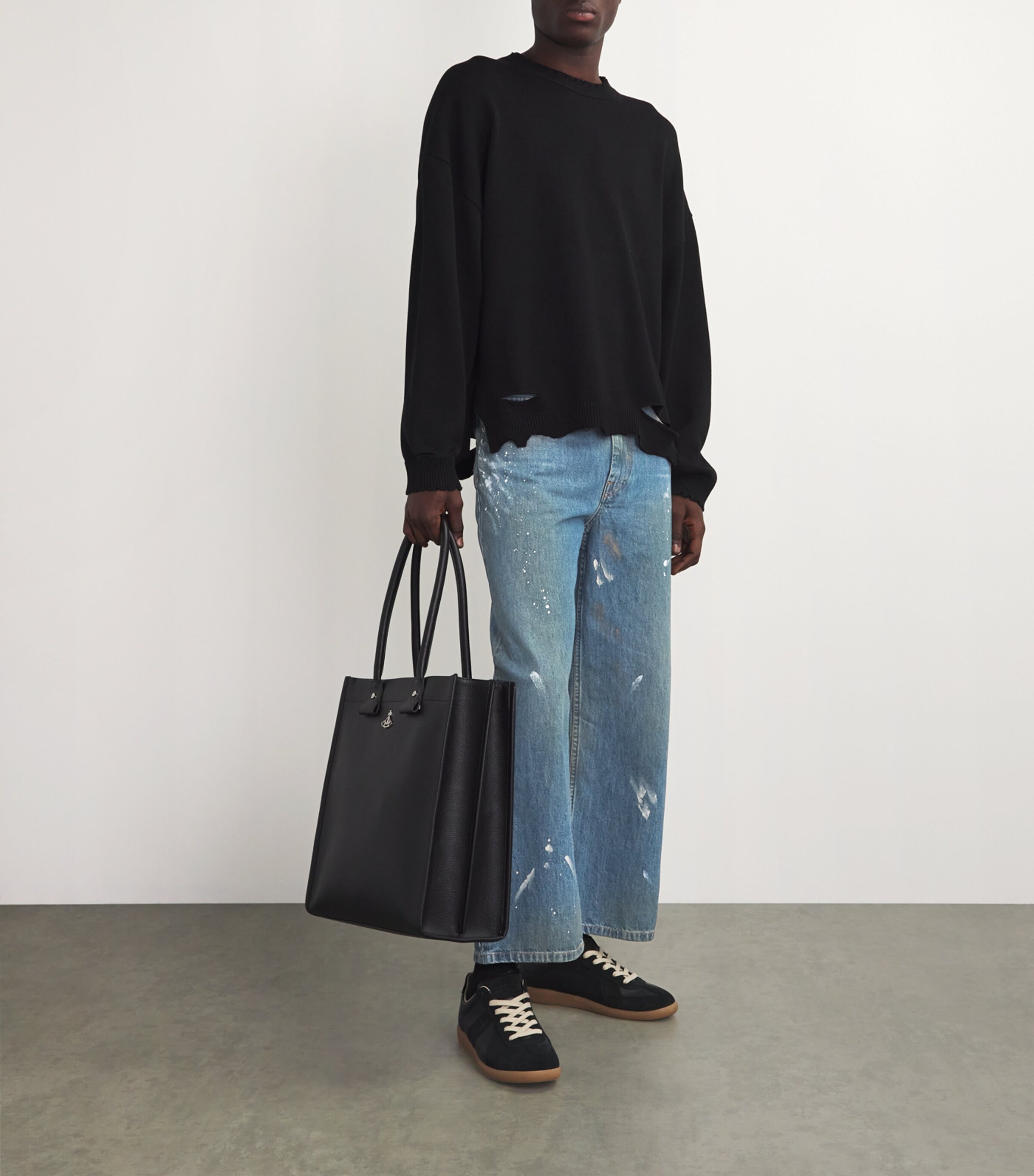 Helmut Lang Mens Ankle Snap Painted Jeans Mid Indigo Image 2