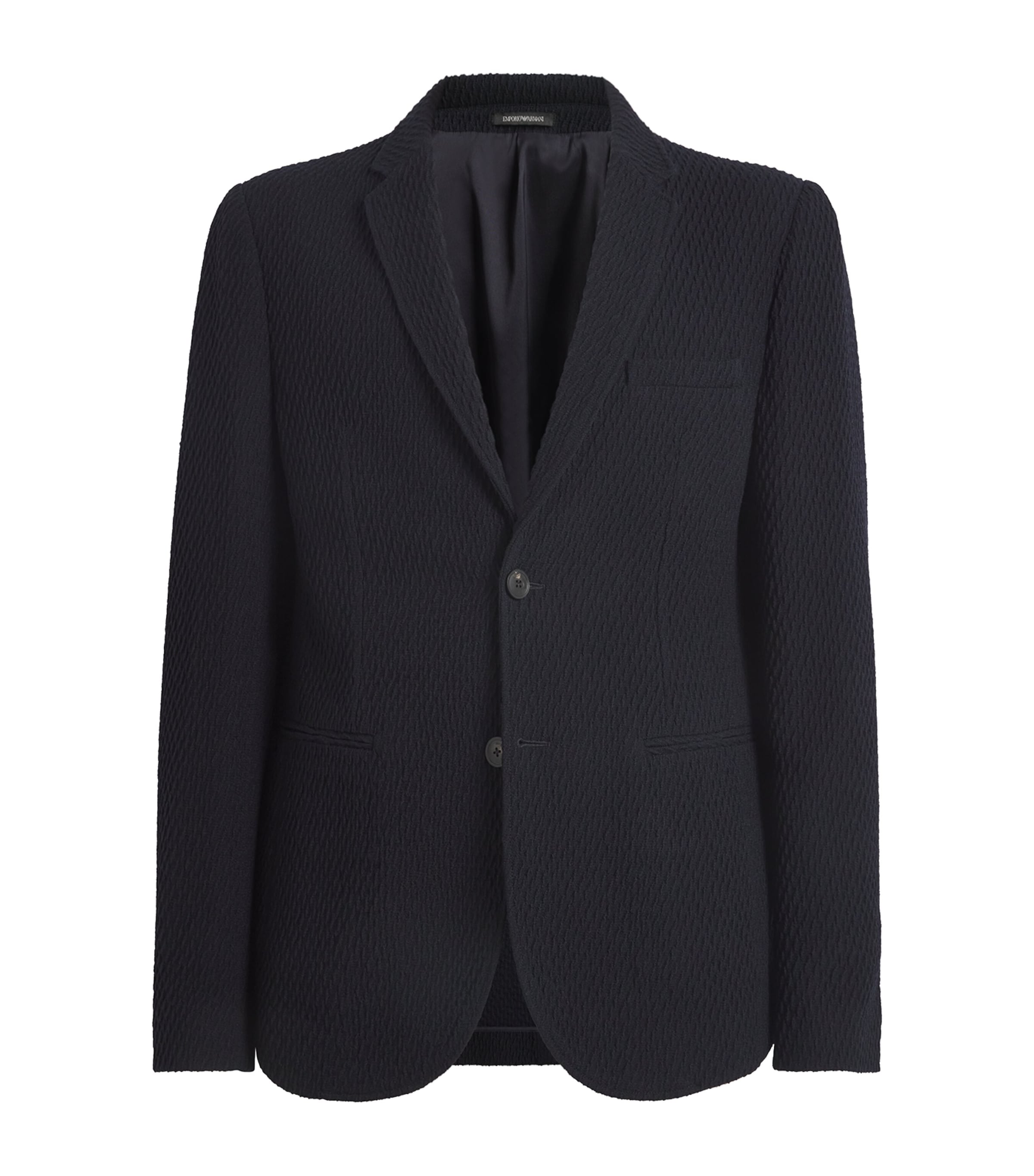 Emporio Armani Virgin Wool Textured Blazer In Blue