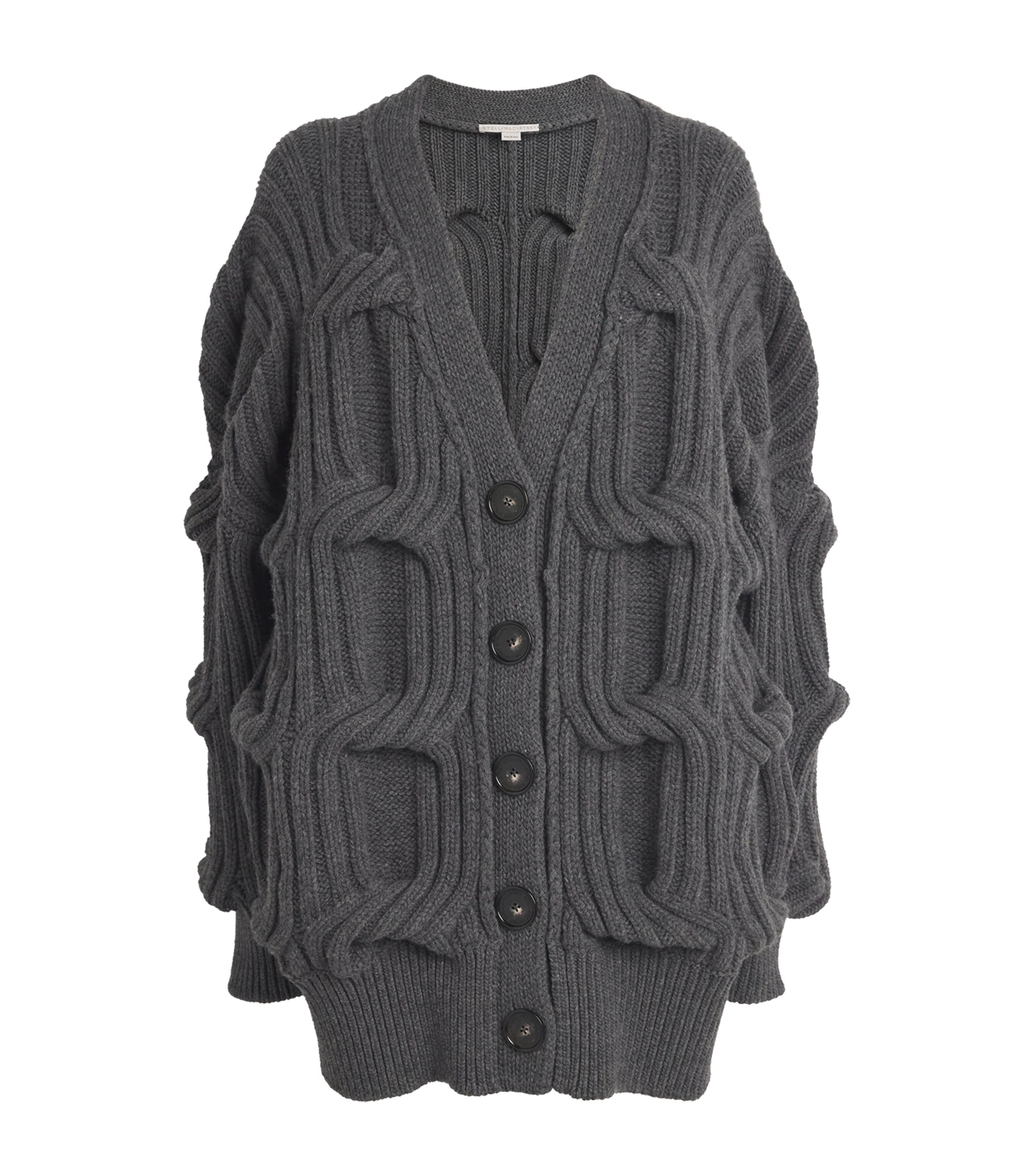 Stella Mccartney Virgin Wool Falabella Cardigan In Grey