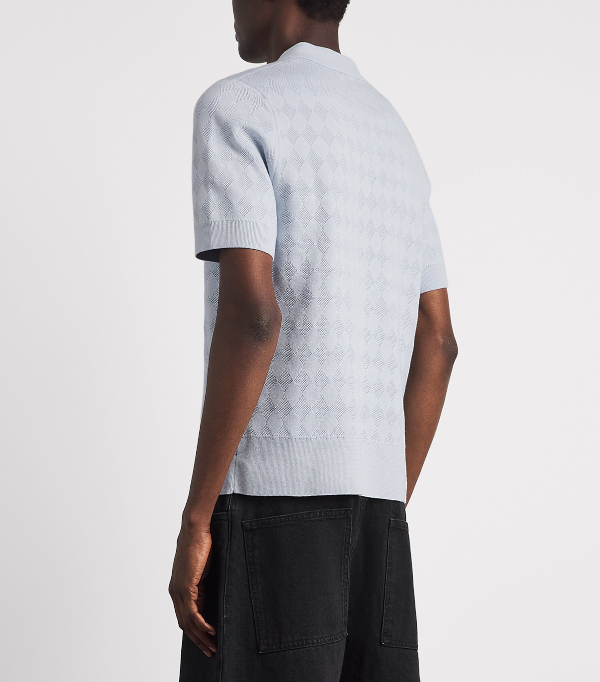 Fred Perry Mens Cotton Pointelle Polo shirt Dusky Blue Image 5