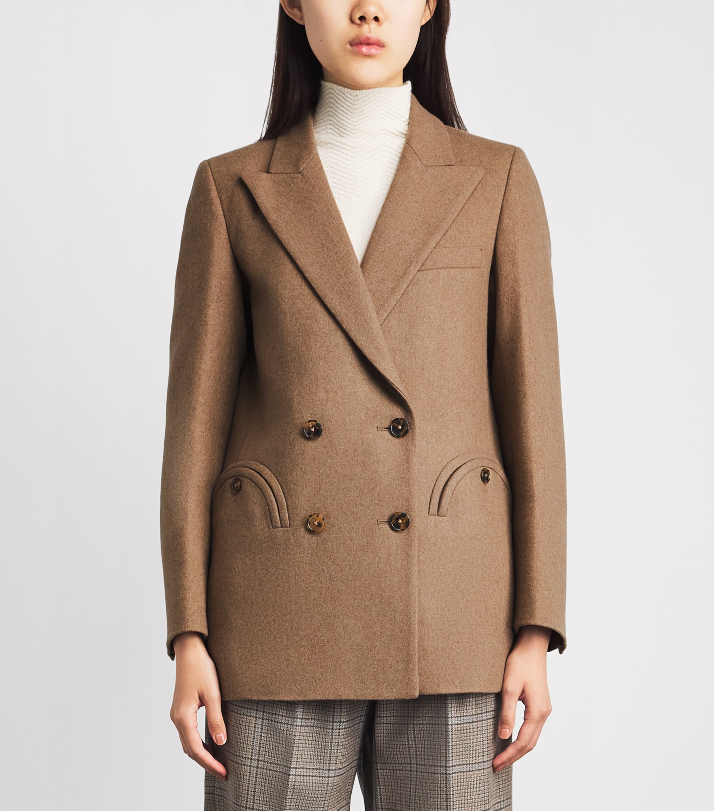 Blazé Milano Womens Virgin Wool-Cashmere Everyday Double-Breasted Blazer Camel Image 4