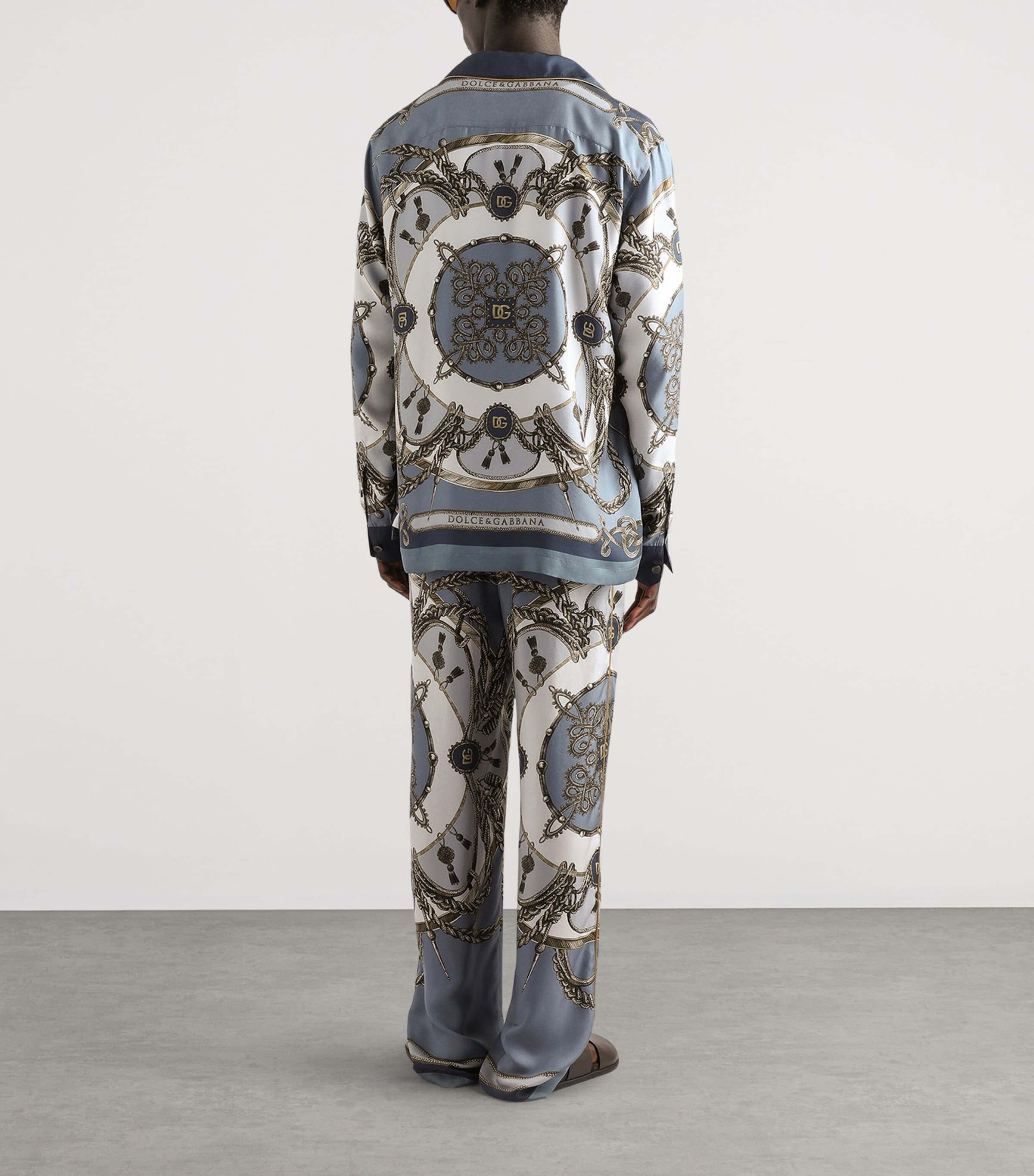 Dolce&Gabbana Mens Silk Twill Printed Trousers Corde/nappe F. Image 4