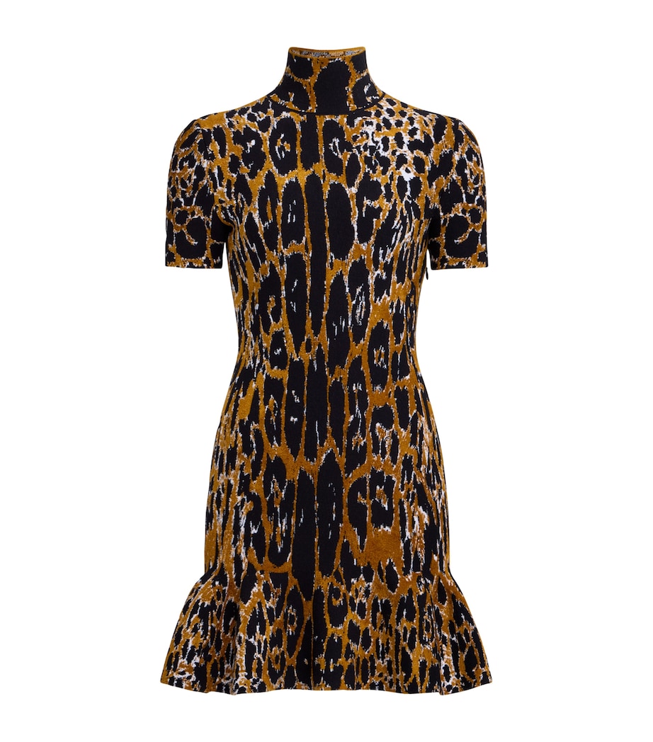 leopard jacquard knit dress Cue Leopard Jacquard Knit Midi Dress in Black