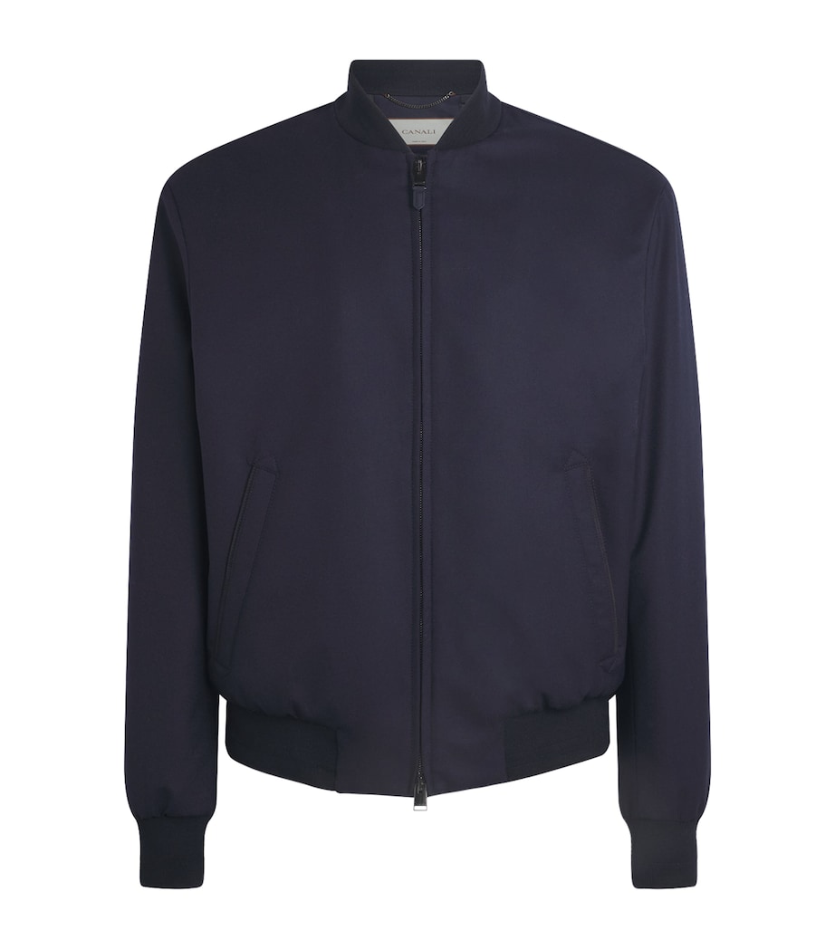 Canali Mens Wool Bomber Jacket Navy Image 1