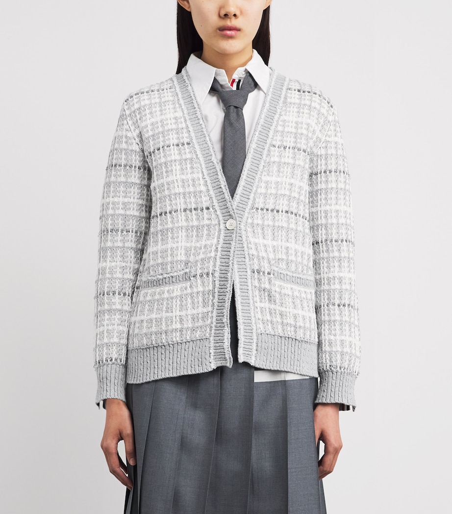Thom Browne Womens Tweed V-Neck Cardigan Lt Grey Image 4