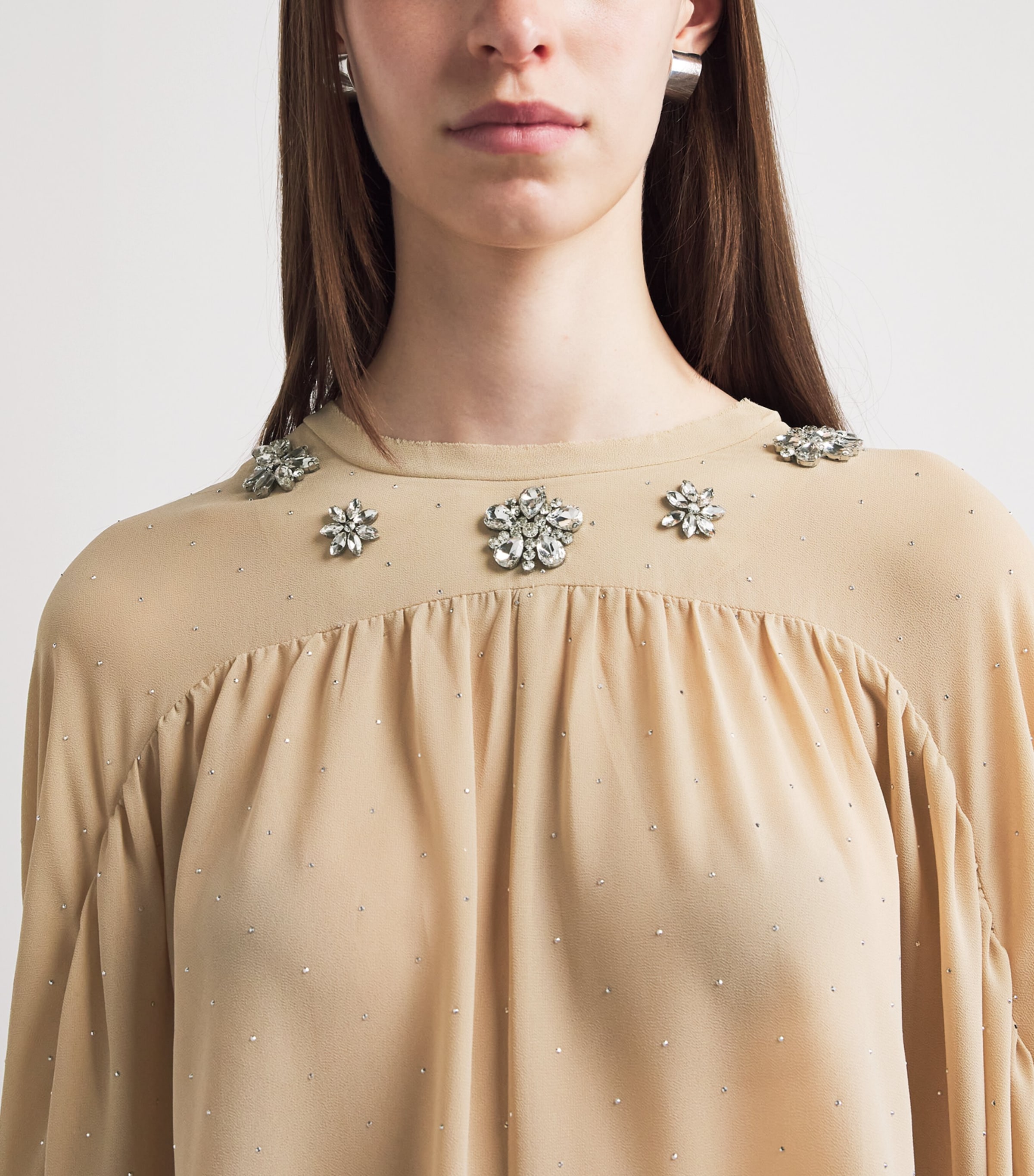 Maje Womens Embellished Chiffon Cape Top Sand Image 3
