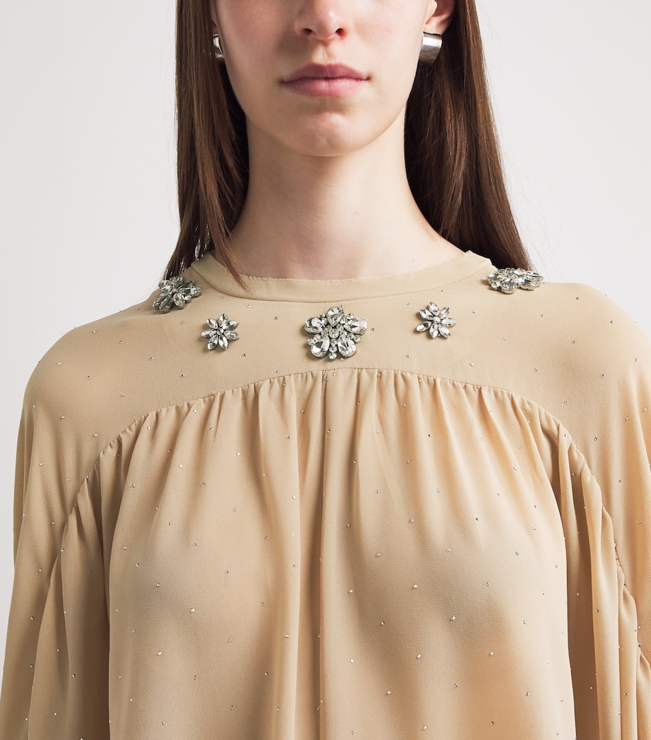 Maje Womens Embellished Chiffon Cape Top Sand Image 3