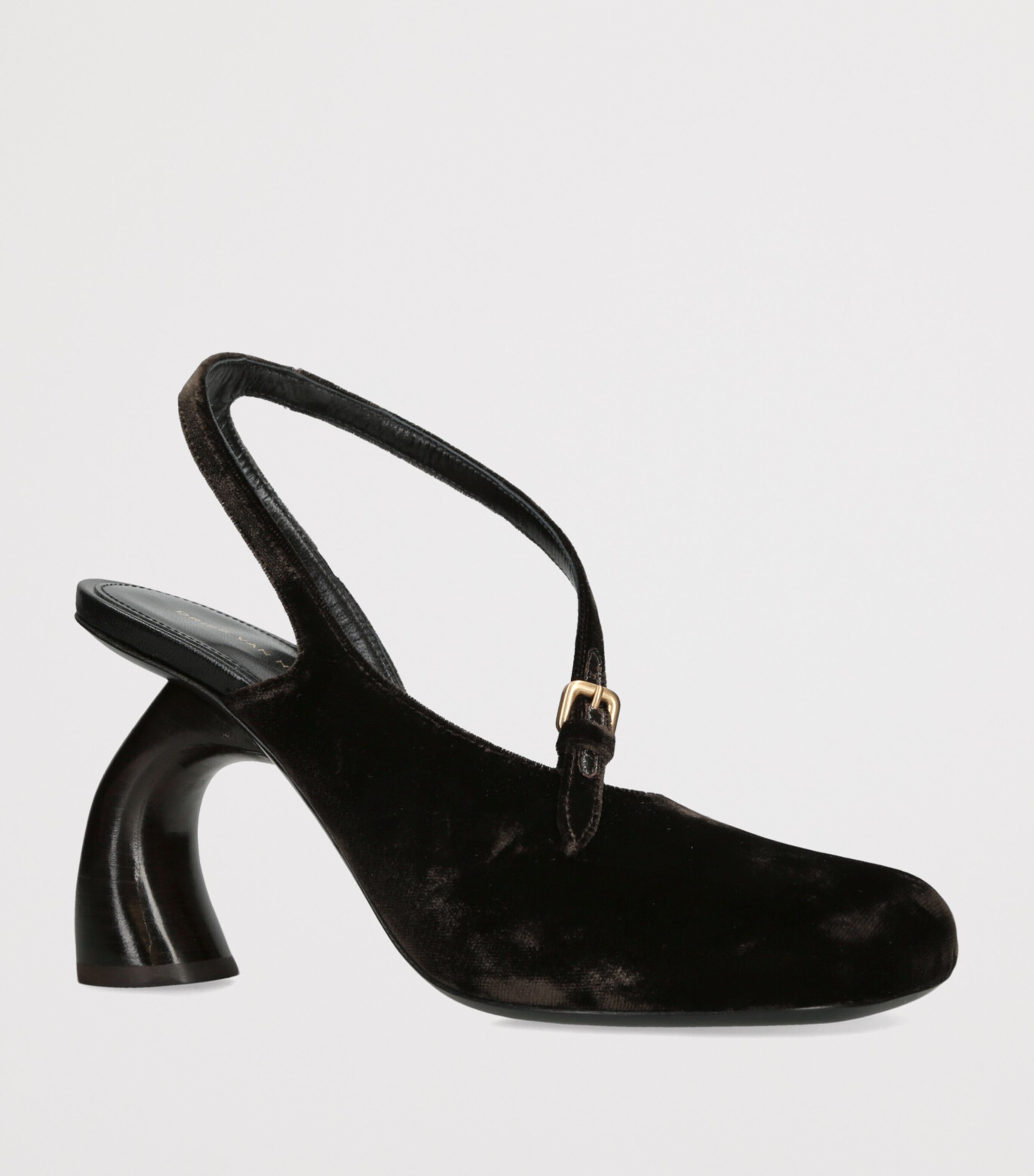 Velvet Abstrack Slingback Heels 95 DARK BROWN Image 3