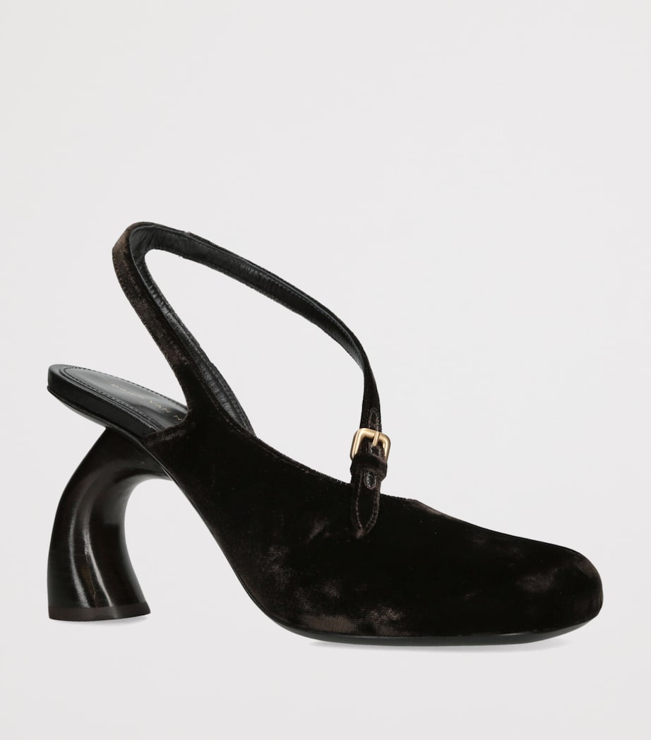 Velvet Abstrack Slingback Heels 95 DARK BROWN Image 3