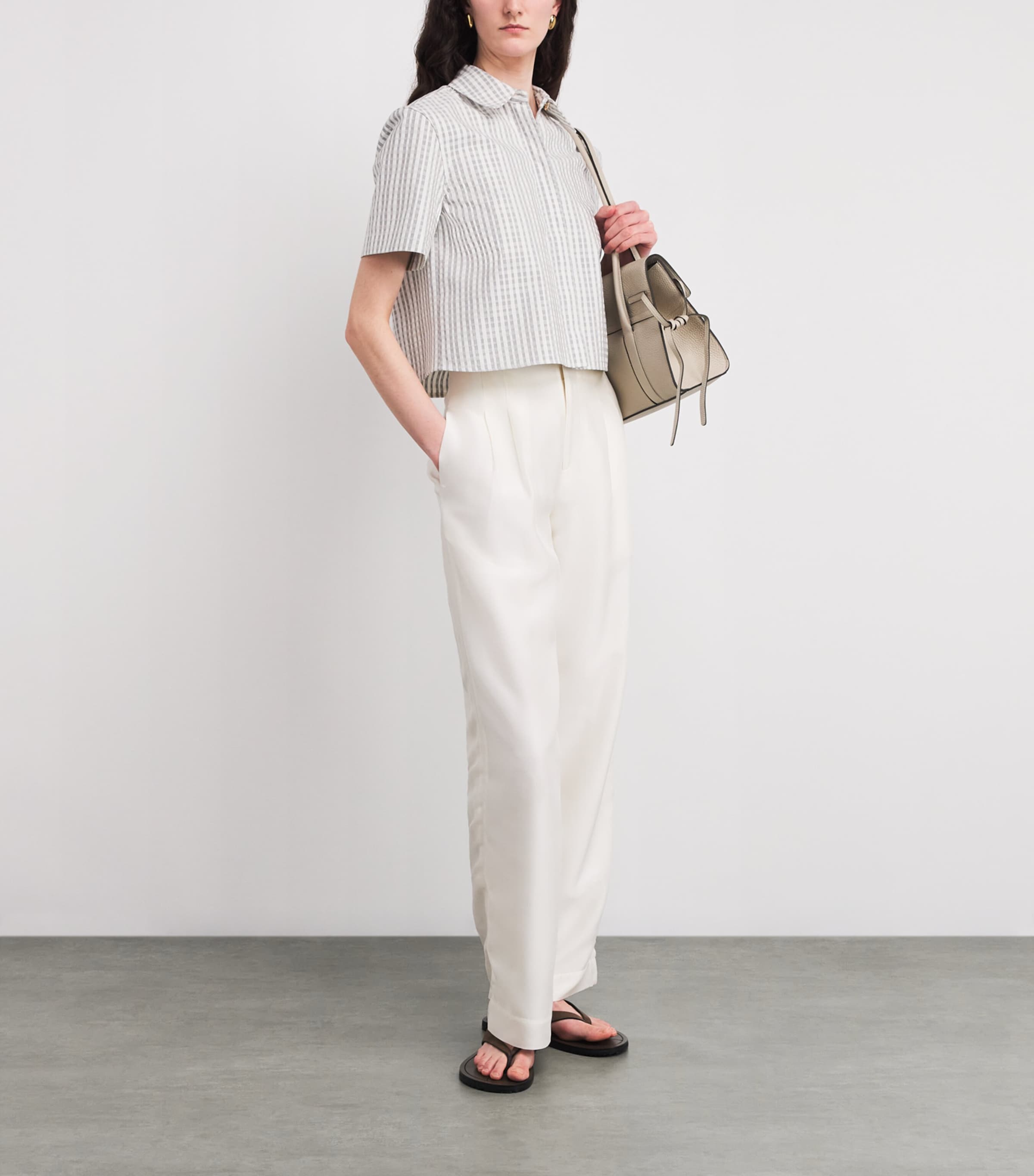 Agnona Womens Cotton-Silk Stripe Cropped Shirt White Grey Grey Image 2