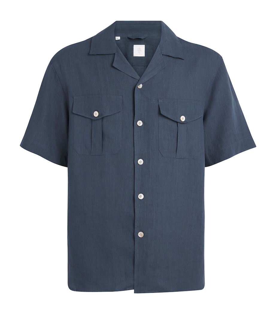 Eleventy Mens Linen Bowling Shirt Royal Image 1