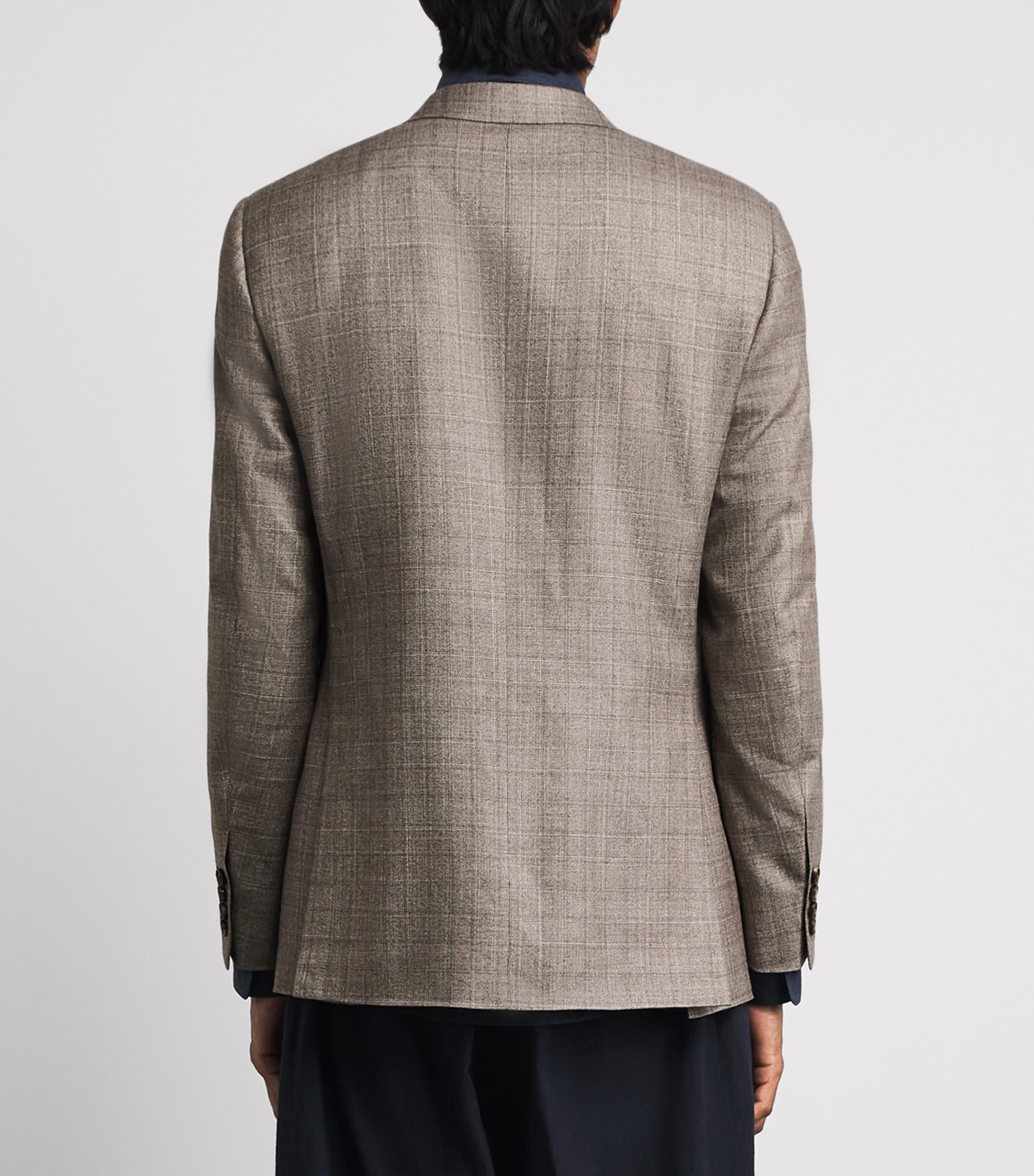 Canali Mens Silk-Cashmere Check Blazer Beige Image 5