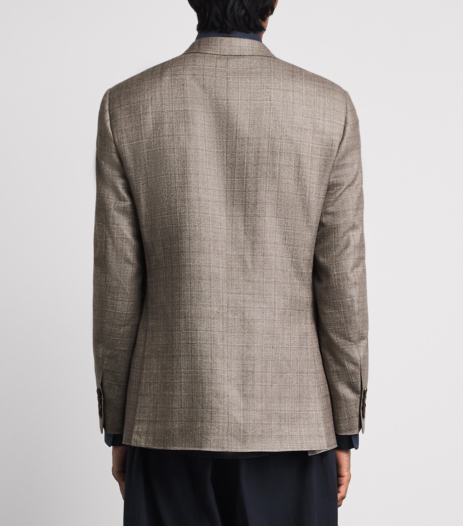 Canali Mens Silk-Cashmere Check Blazer Beige Image 5