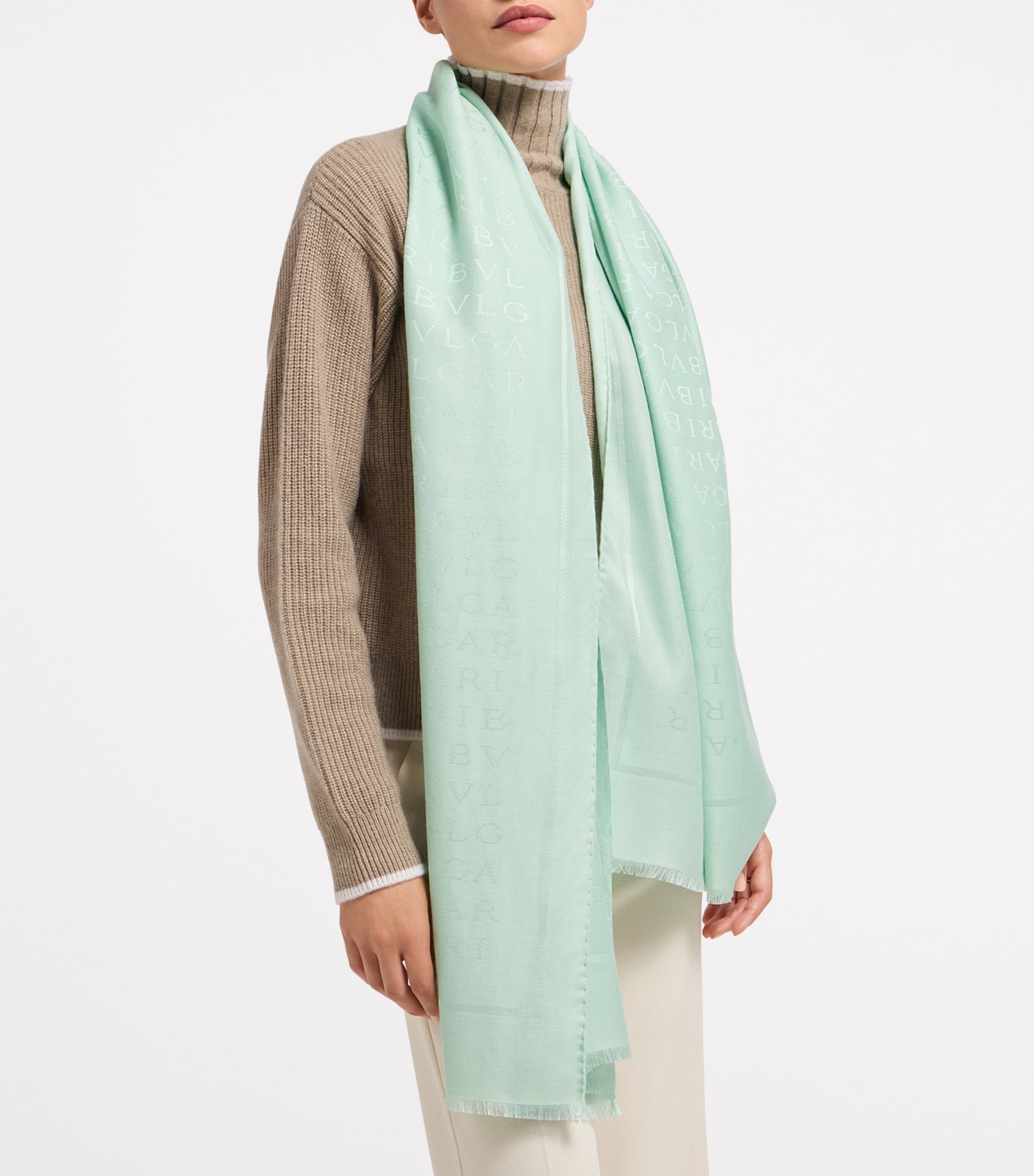 Silk-Cotton Logo Scarf GREEN MEDIUM Image 2