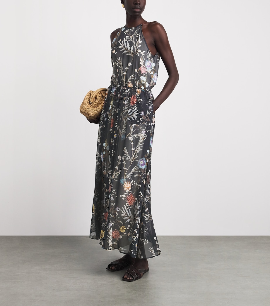 Eleventy Womens Silk Floral Print Maxi Dress Blu Image 2