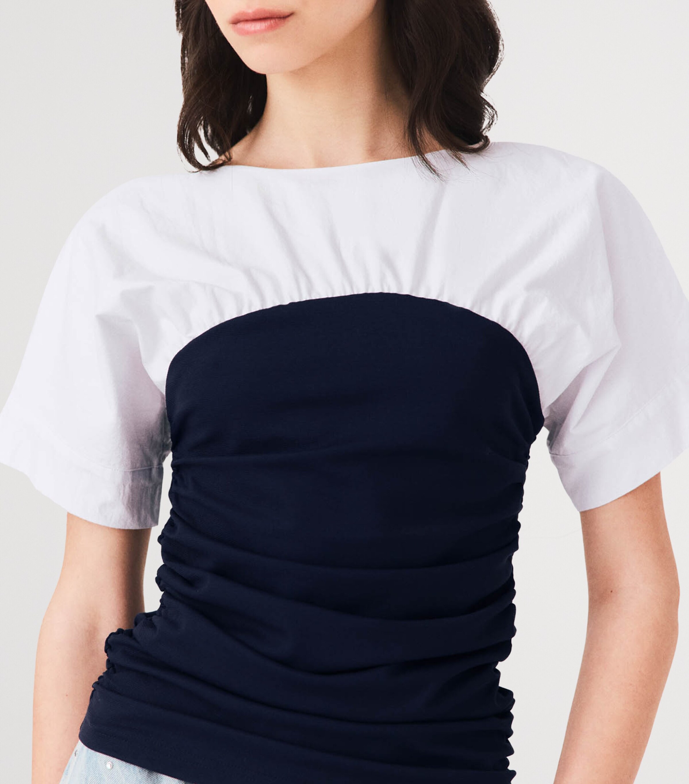 Maje Womens Cotton Gathered T-Shirt White/navy Image 7