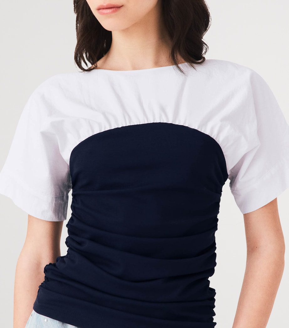 Maje Womens Cotton Gathered T-Shirt White/navy Image 7