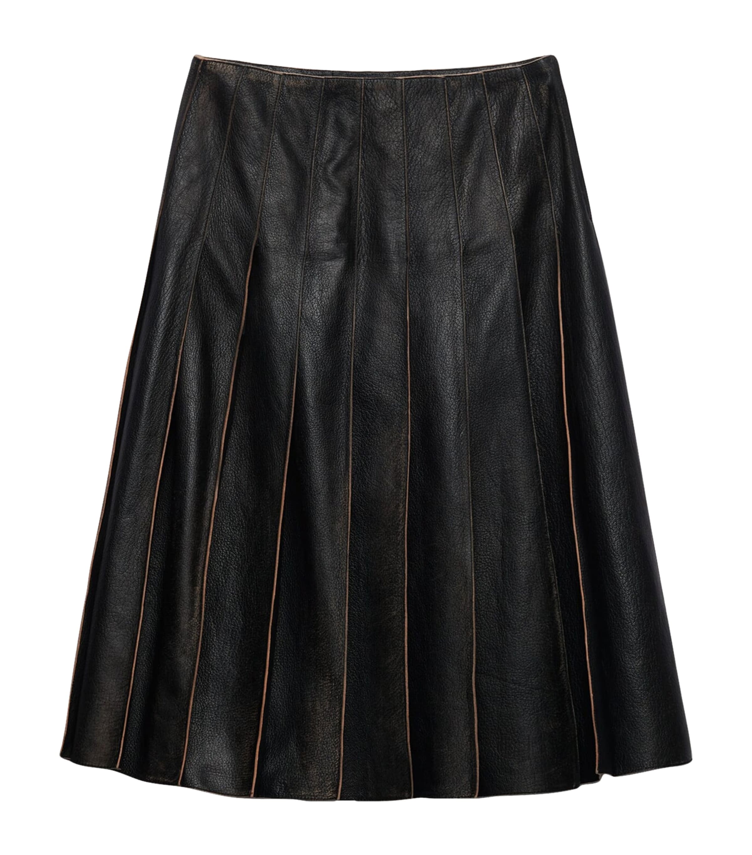 Leather Pleated Midi Skirt