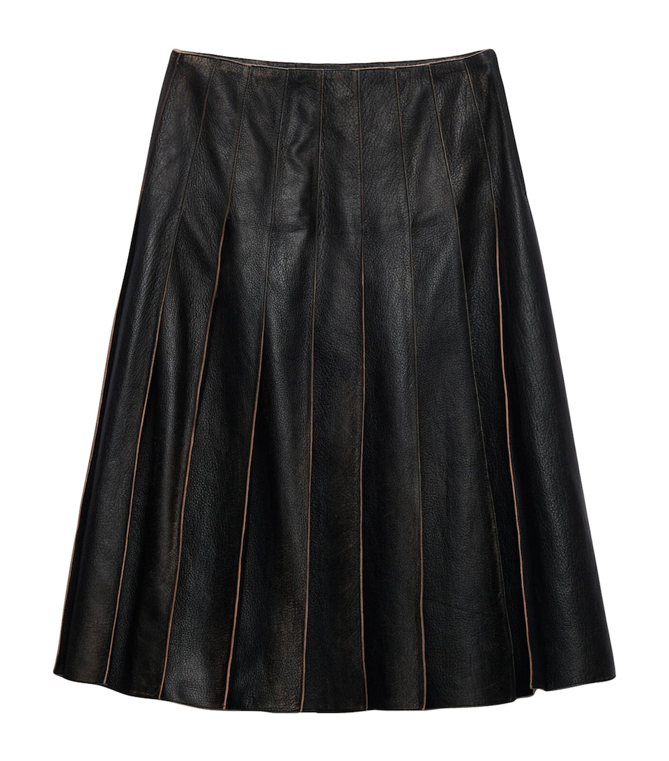 Leather Pleated Midi Skirt