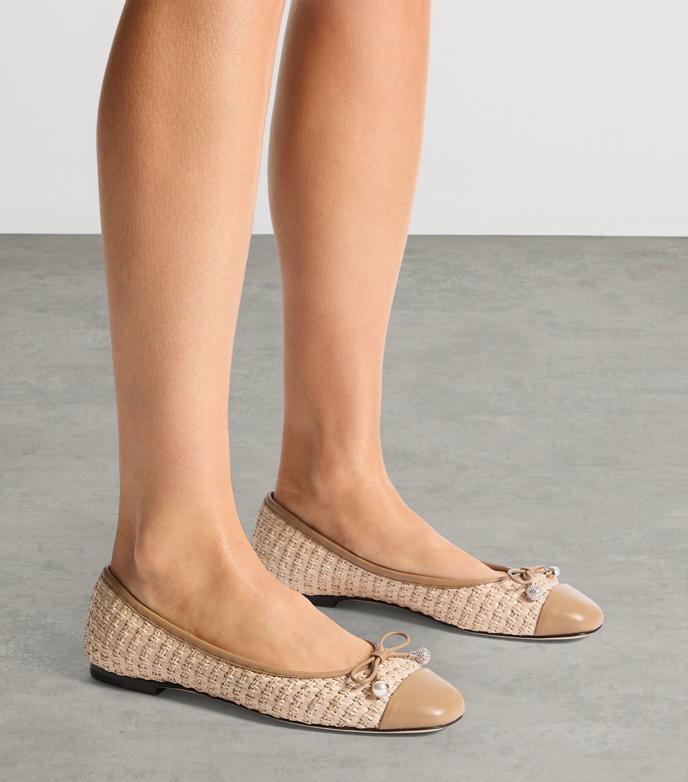 Jimmy Choo Elme Leather-Raffia Ballet Flats | Harrods US