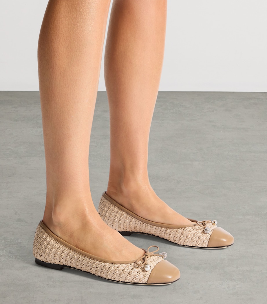 Elme Leather-Raffia Ballet Flats CAPPUCCINO/NATURAL Image 2