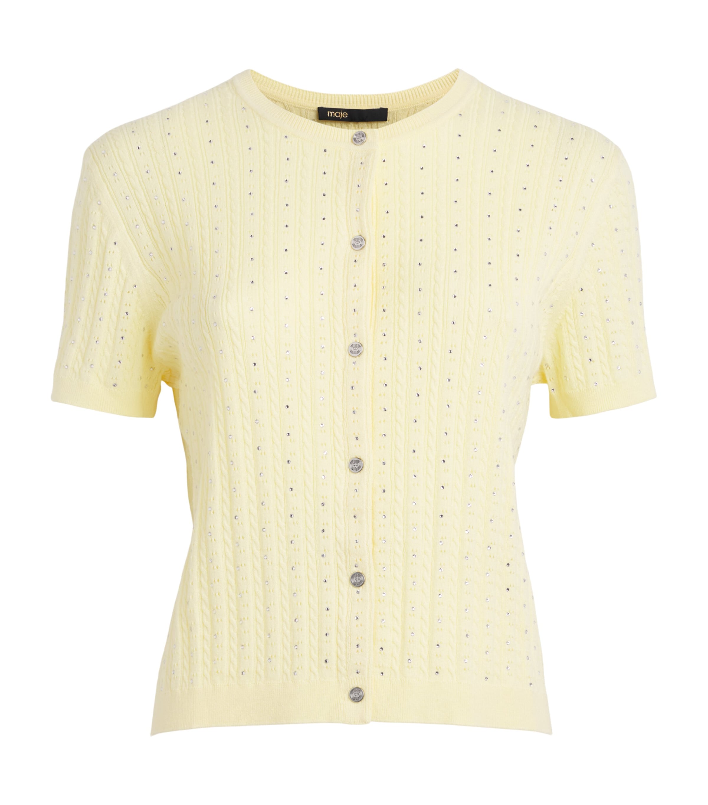Maje Womens Cotton-Blend Embellished Cardigan Yellow Image 1