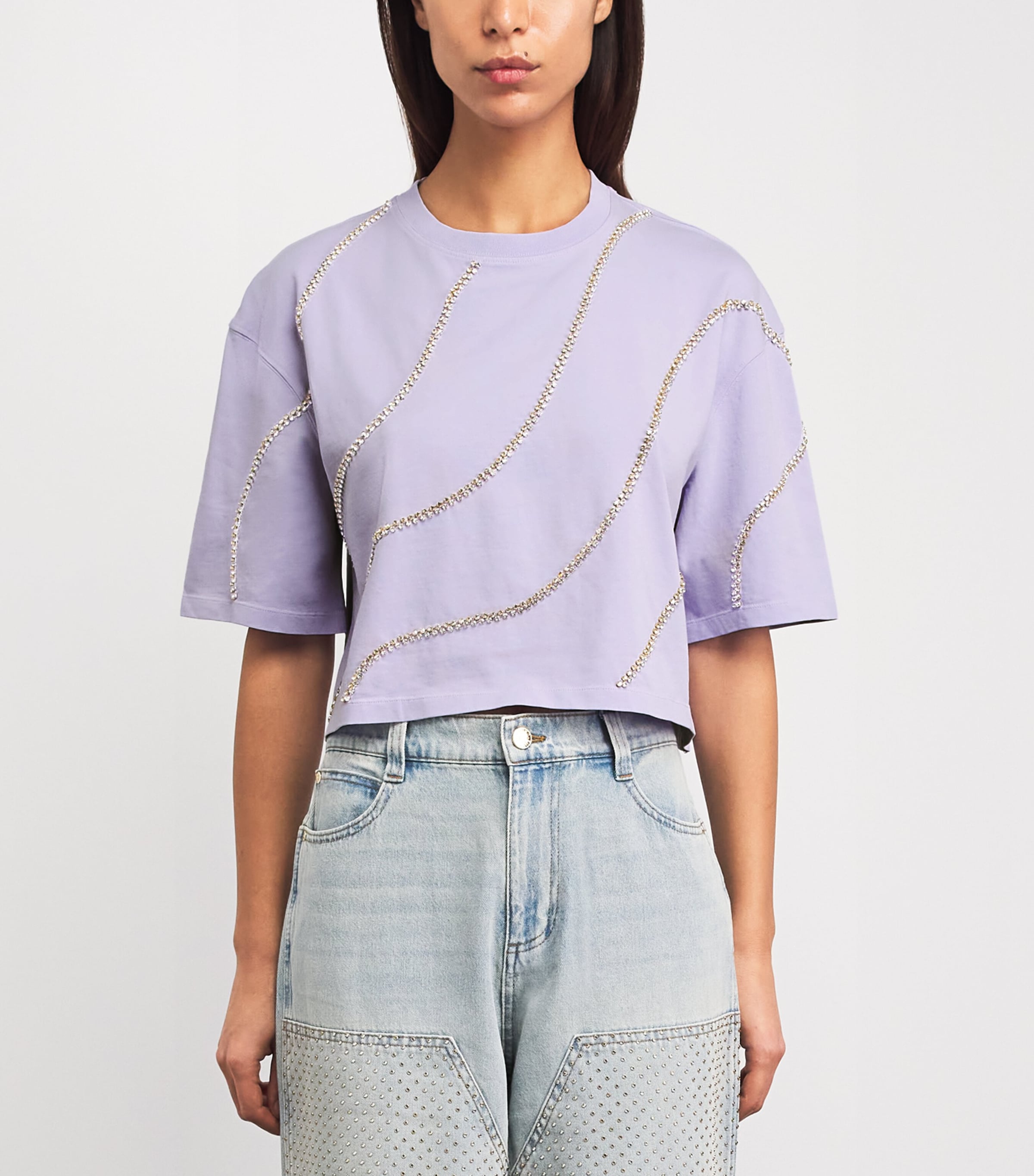 Sandro Paris Womens Cotton Embellished Cropped T-Shirt Mauve Image 4