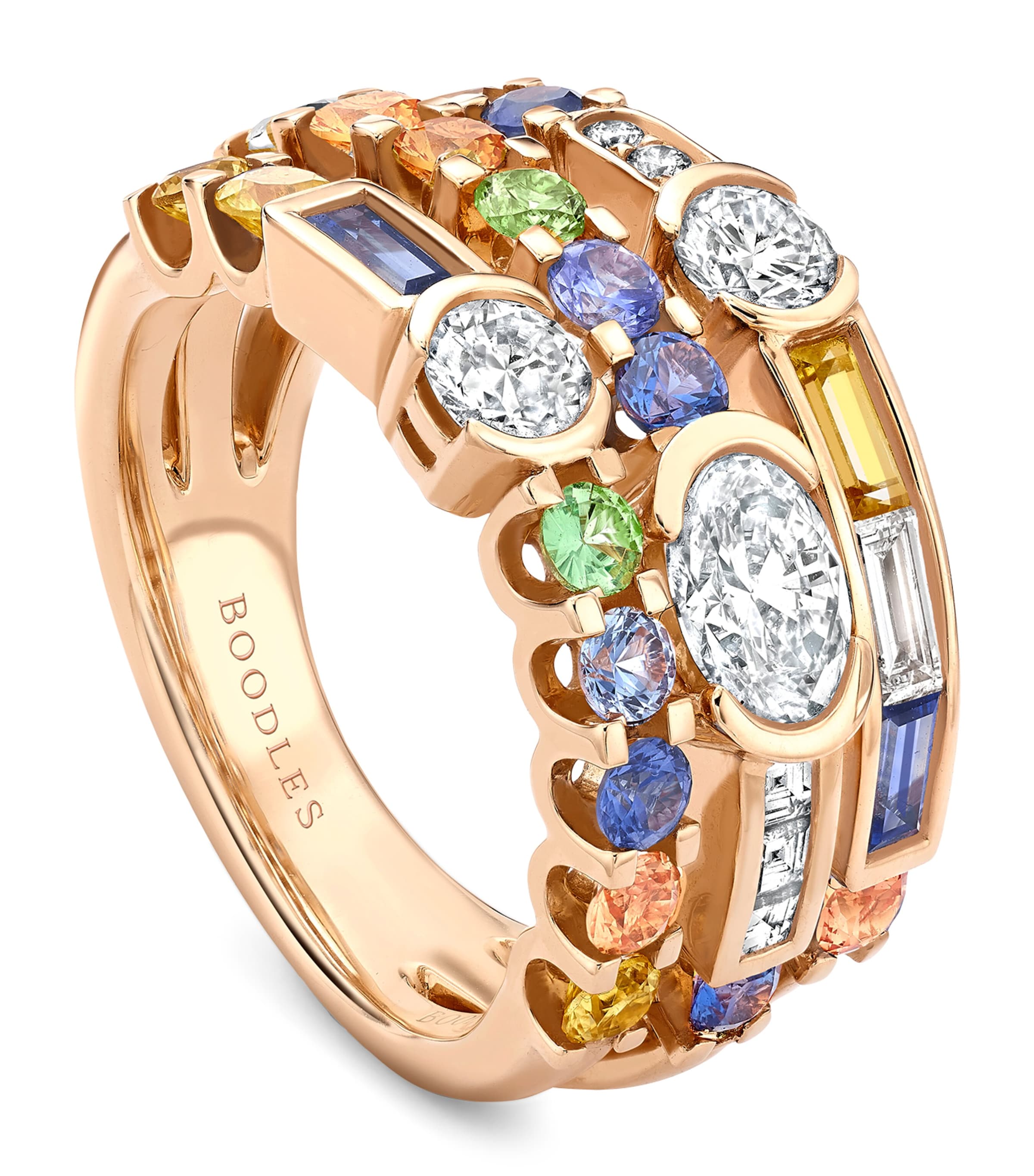 Boodles Rose Gold, Diamond, Tsavorite And Sapphire Play Of Light Ring In Rose Gold