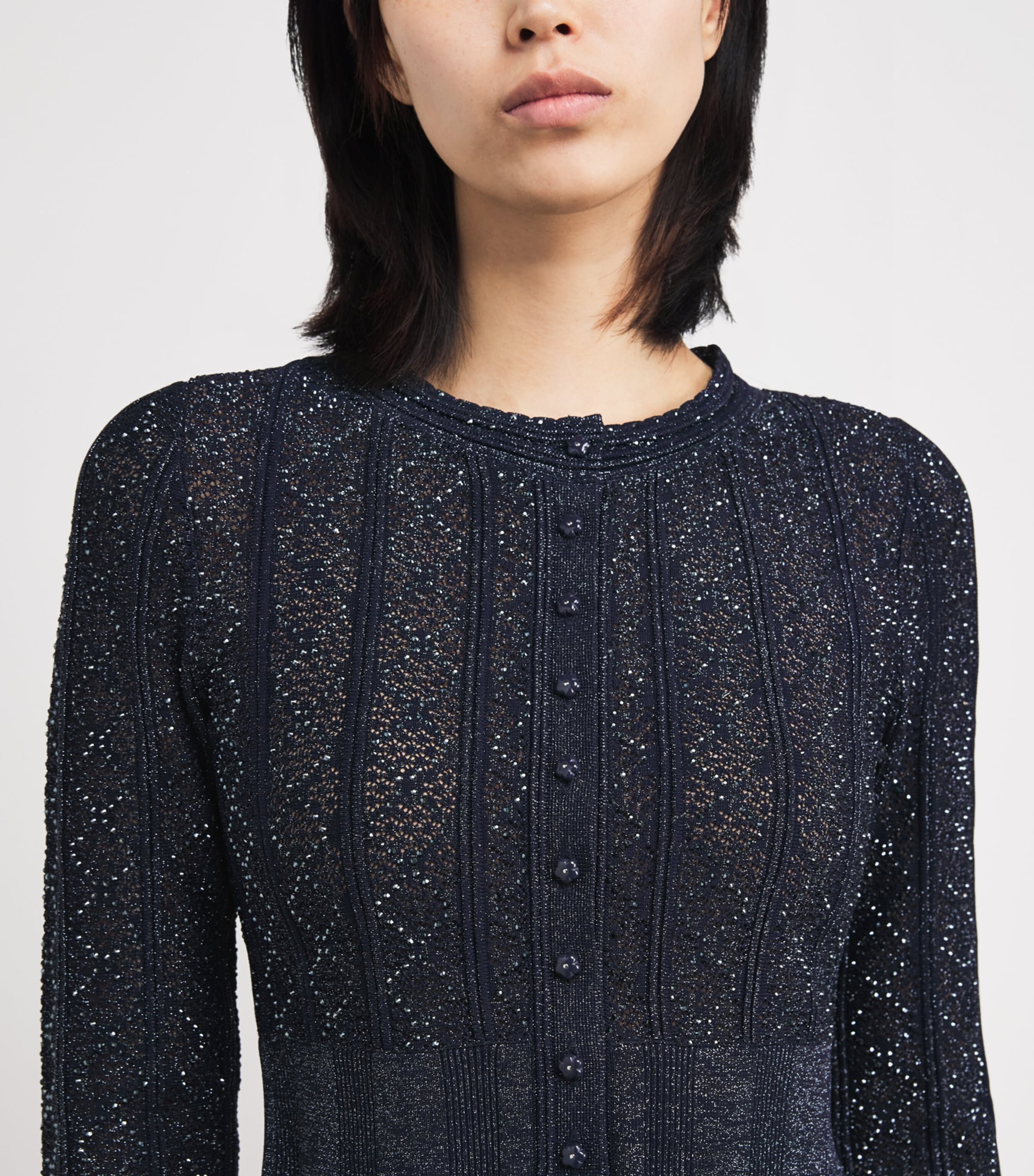 Sandro Paris Womens Embellished-Knit Cropped Cardigan Navy Blue Image 6