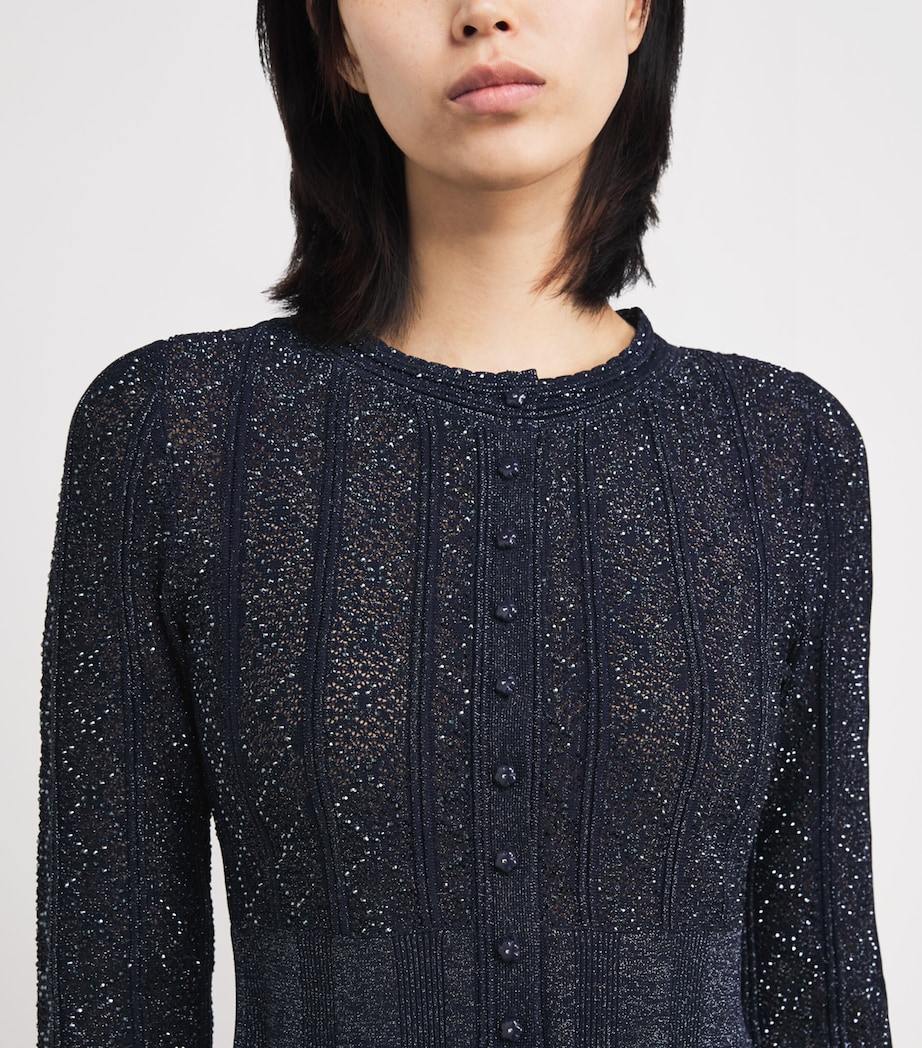 Sandro Paris Womens Embellished-Knit Cropped Cardigan Navy Blue Image 6