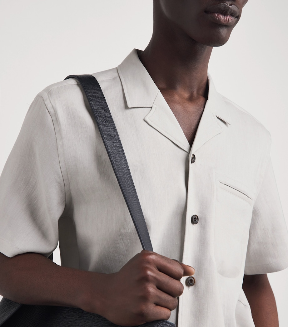 Corneliani Mens Linen-Wool Short-Sleeve Shirt Natural White Image 3