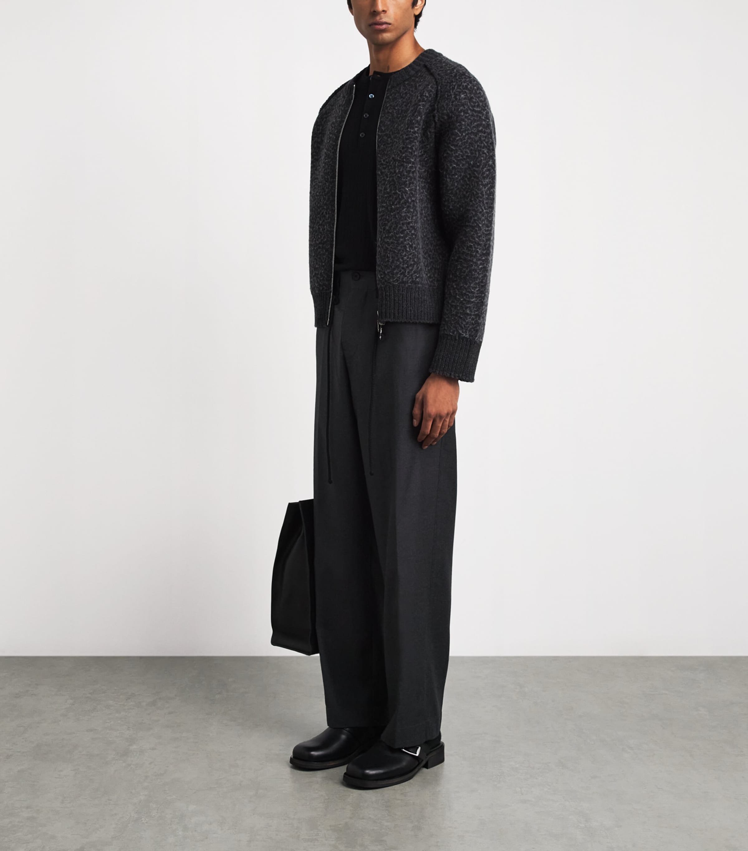 Craig Green Mens Wool-Blend Zip-Up Sweater Black/ Dark Grey Image 2