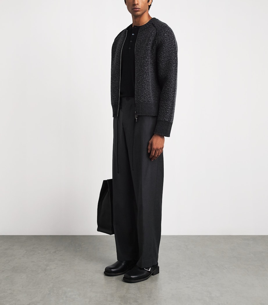 Craig Green Mens Wool-Blend Zip-Up Sweater Black/ Dark Grey Image 2