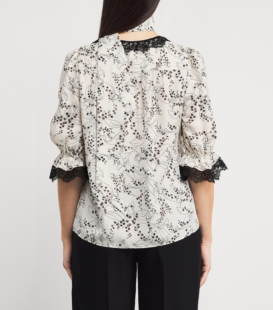 Silk Printed Tie-Detail Blouse LIGHT CREAM/BLACK Image 4