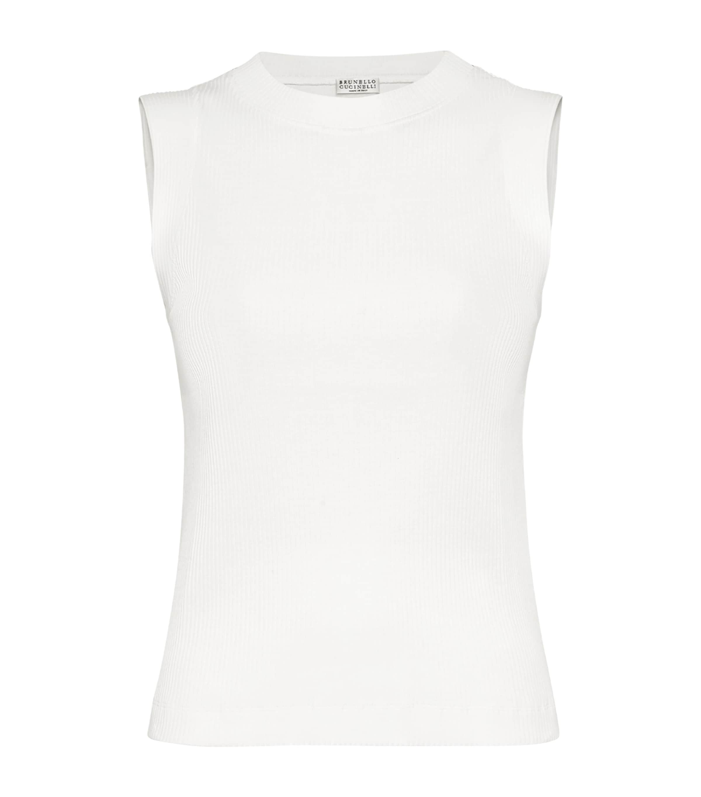 Brunello Cucinelli Cotton Ribbed Tank Top In White
