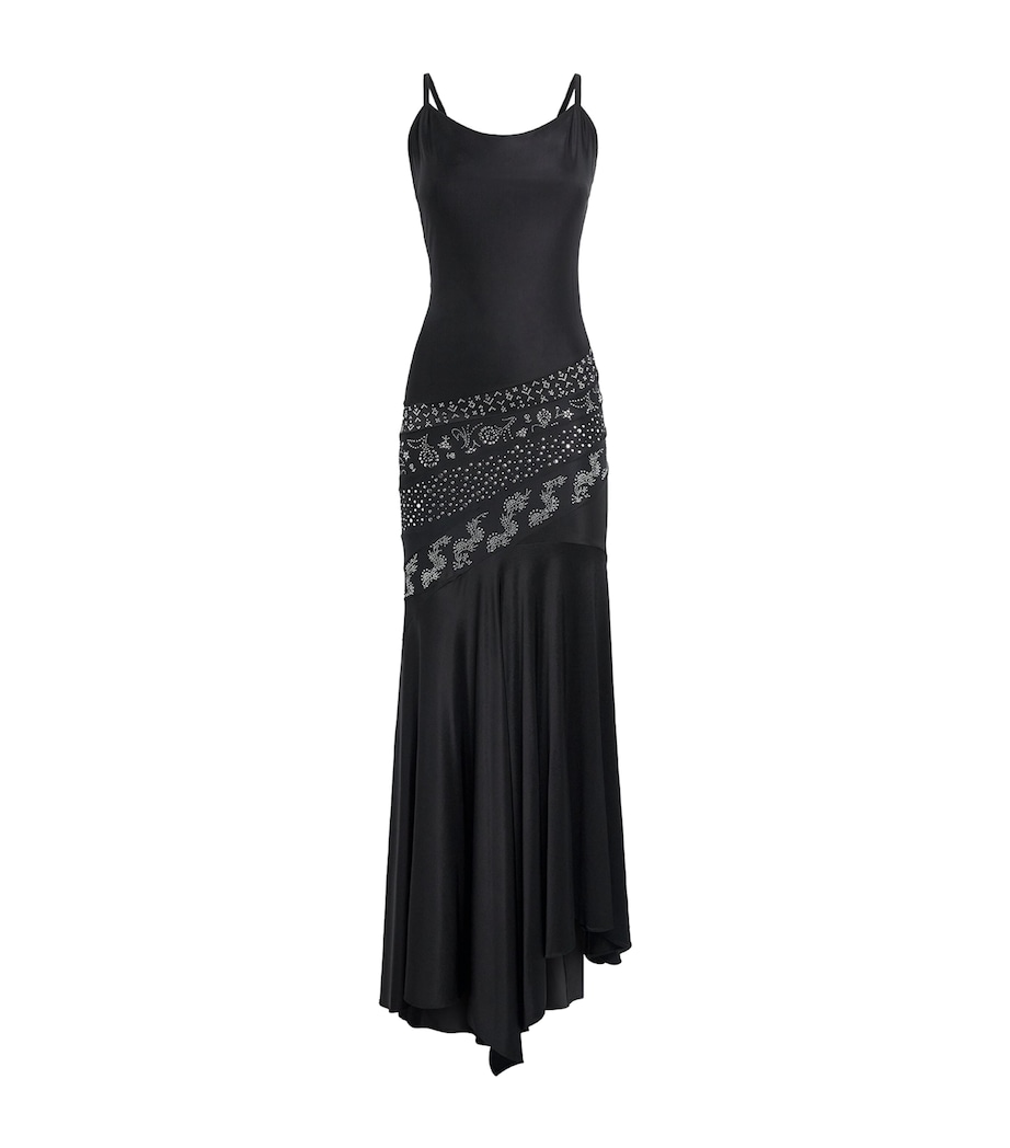 Rabanne Womens Asymmetric-Hem Embellished Gown Black Image 1