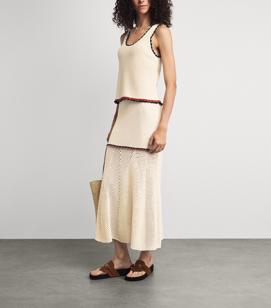 ESCVDO Womens Crochet Mural Maxi Skirt Ivory Cobolt Brown Image 2