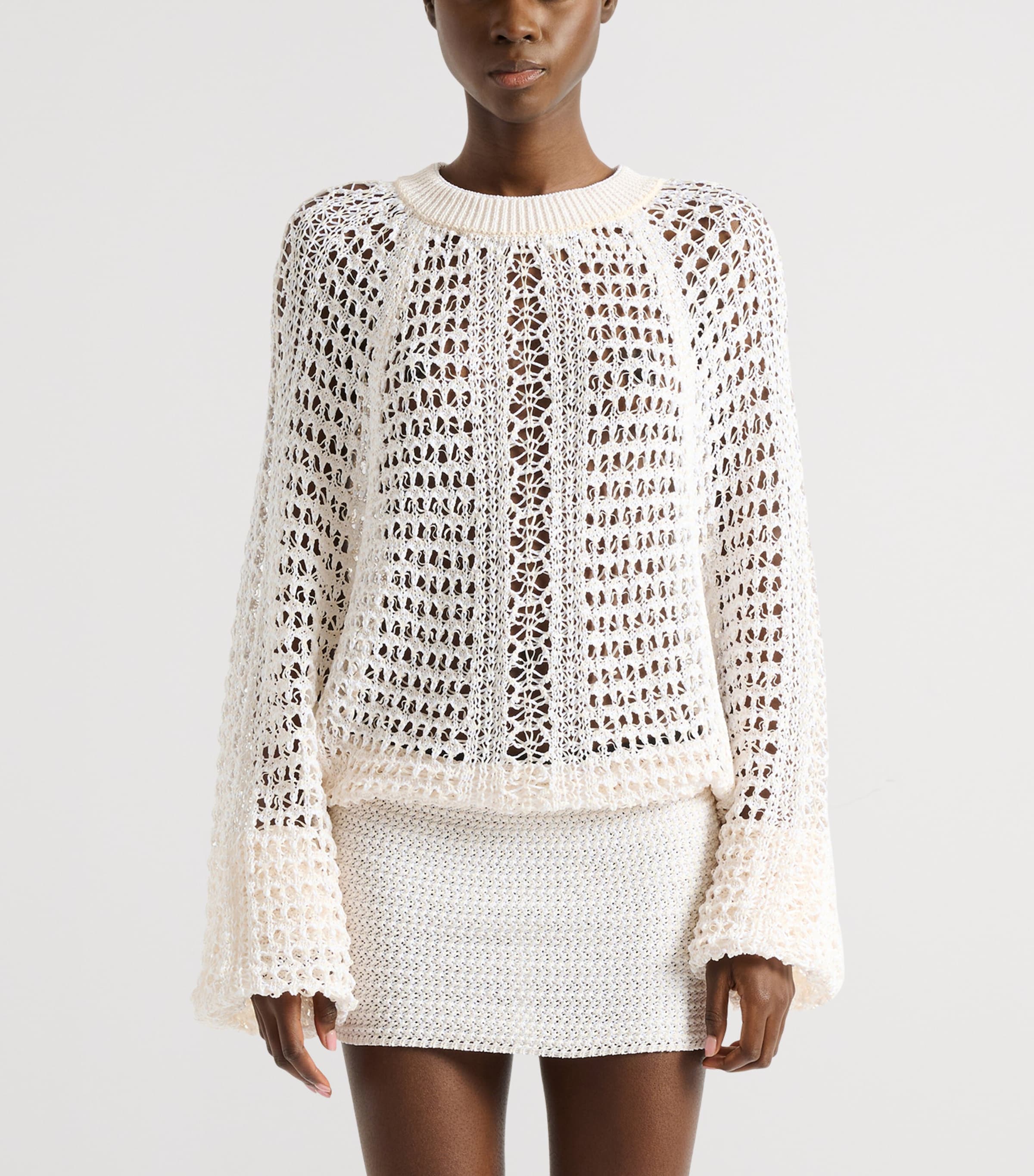 Balmain Womens Crochet Mini Dress Naturel Image 2