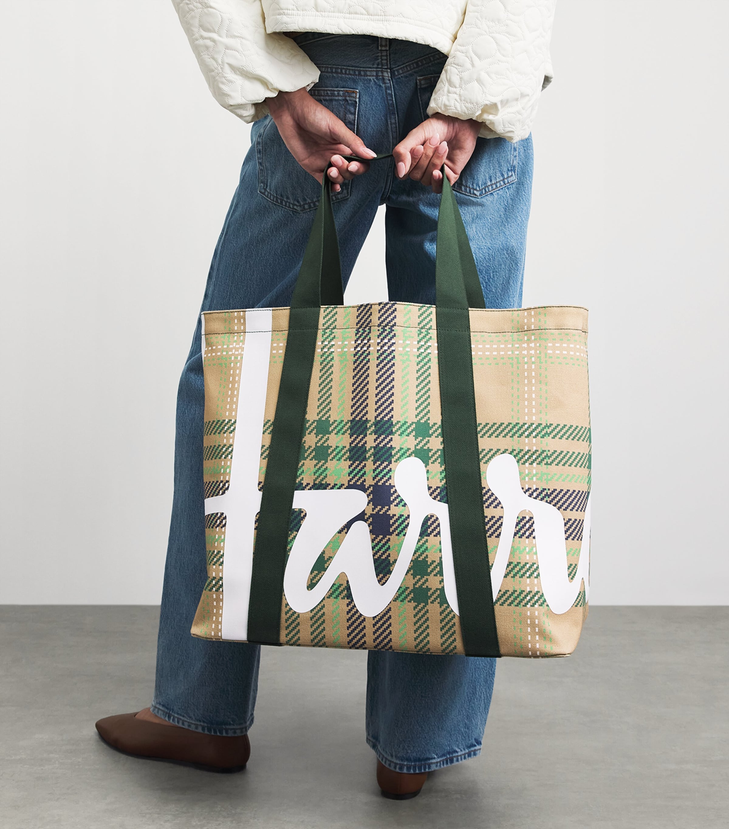 Harrods Large Tartan Check Tote Bag Image 2