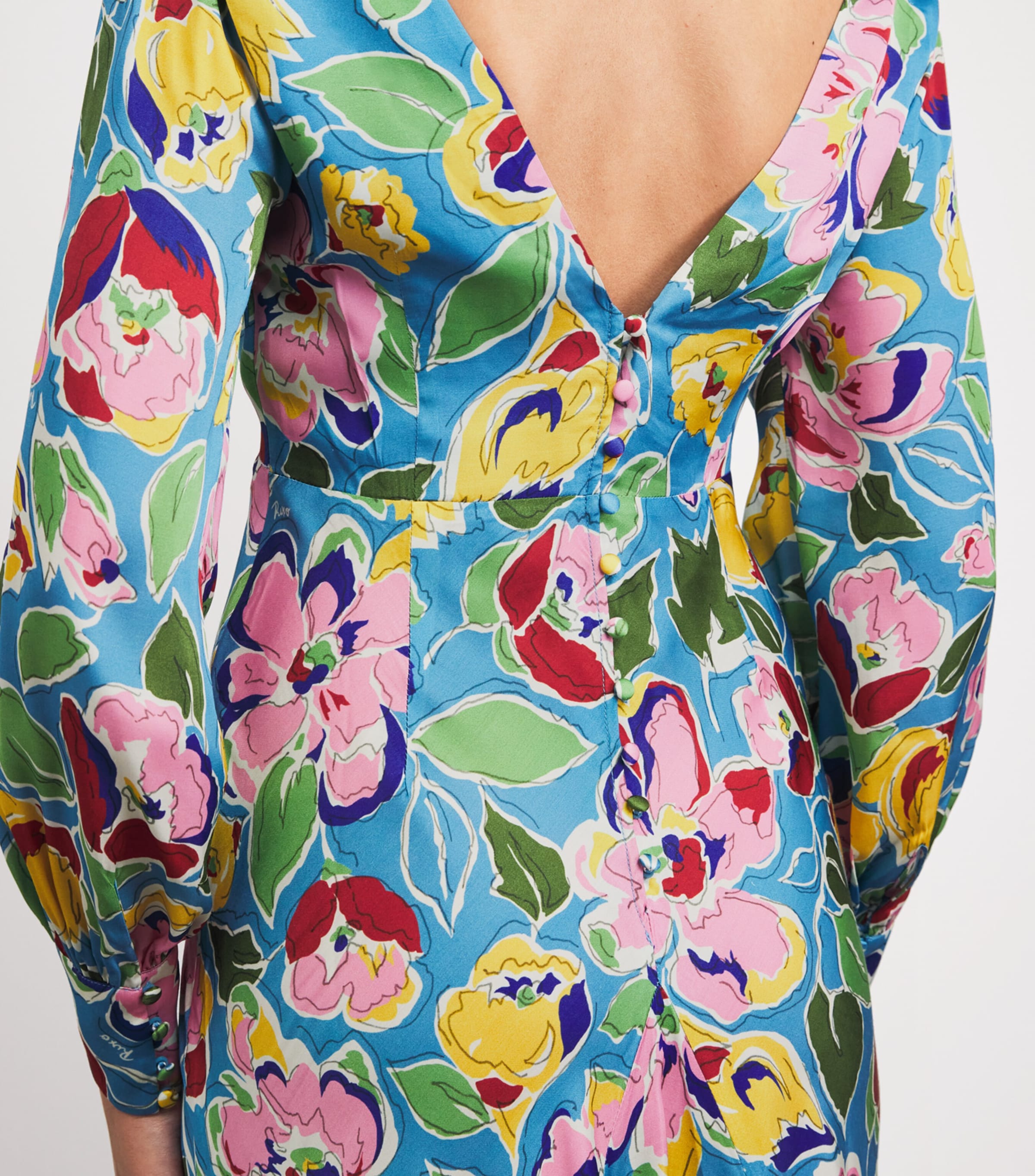 Rixo Womens Floral Marni Midi Dress Jeannie Bloom Sky Image 3