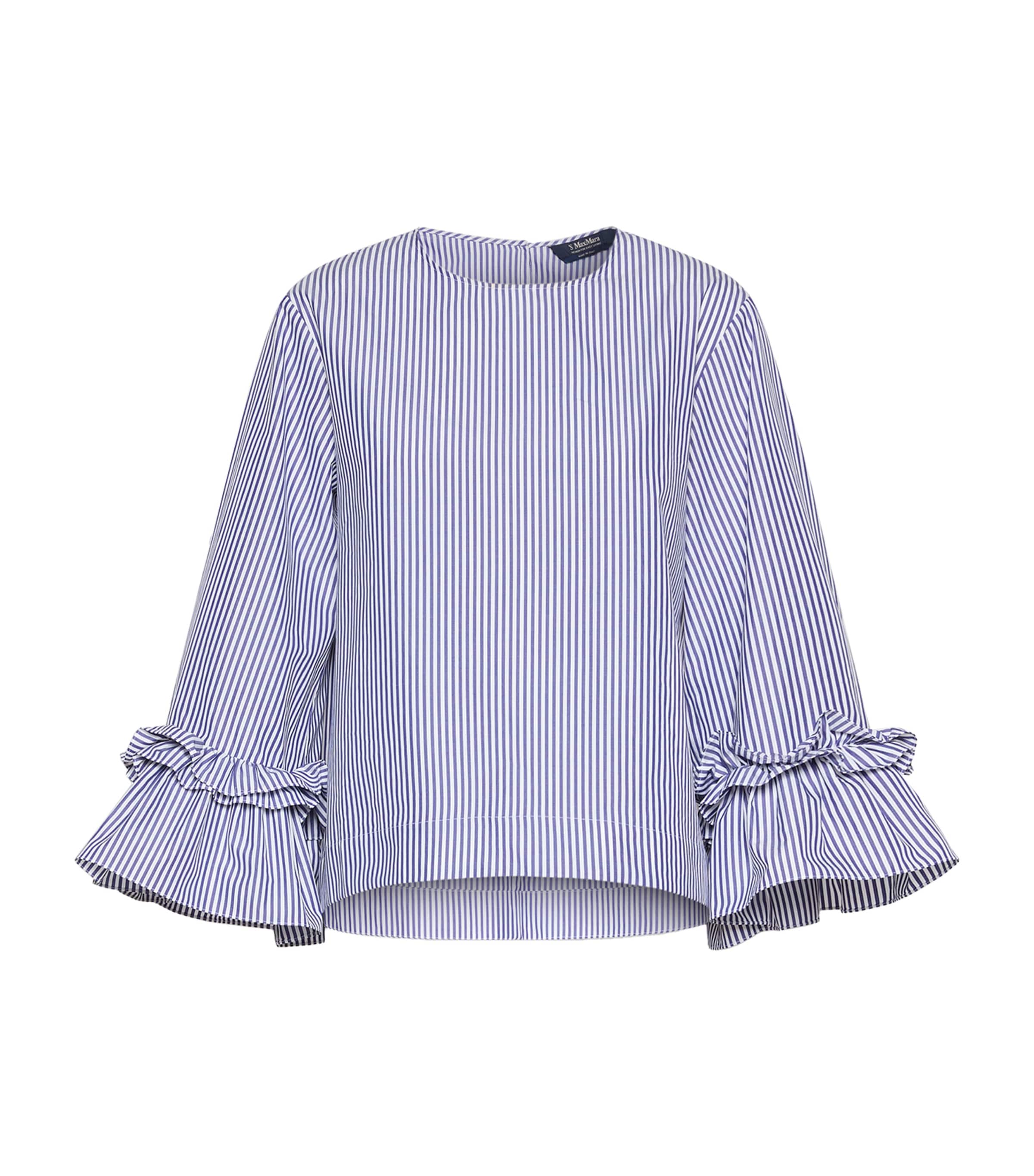 Max Mara Womens Cotton Stripe Blouse Light Blue Image 1