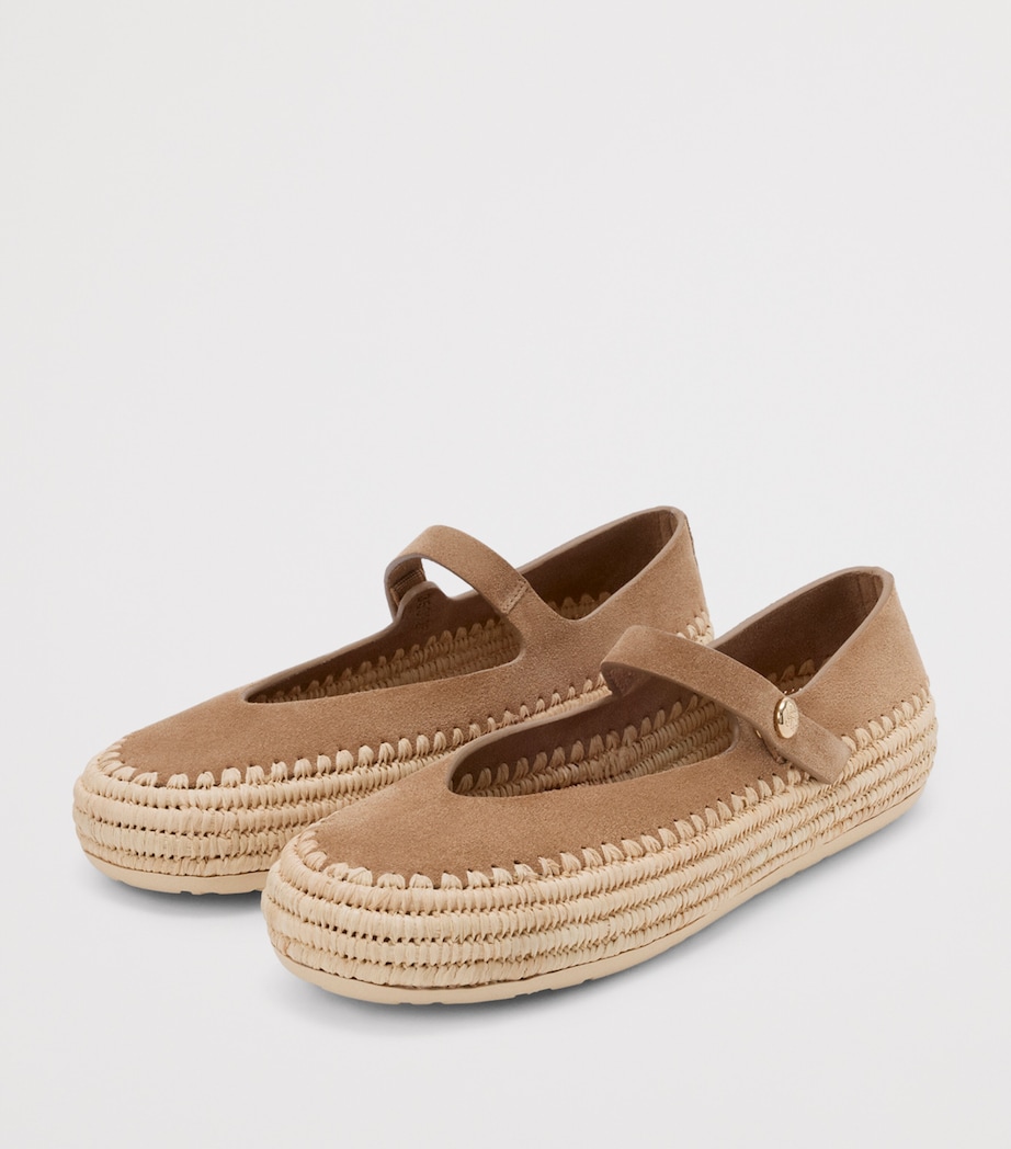 LOEWE x Paula’s Ibiza Suede-Raffia Rio Mary Jane Flats Dark Beige Image 3